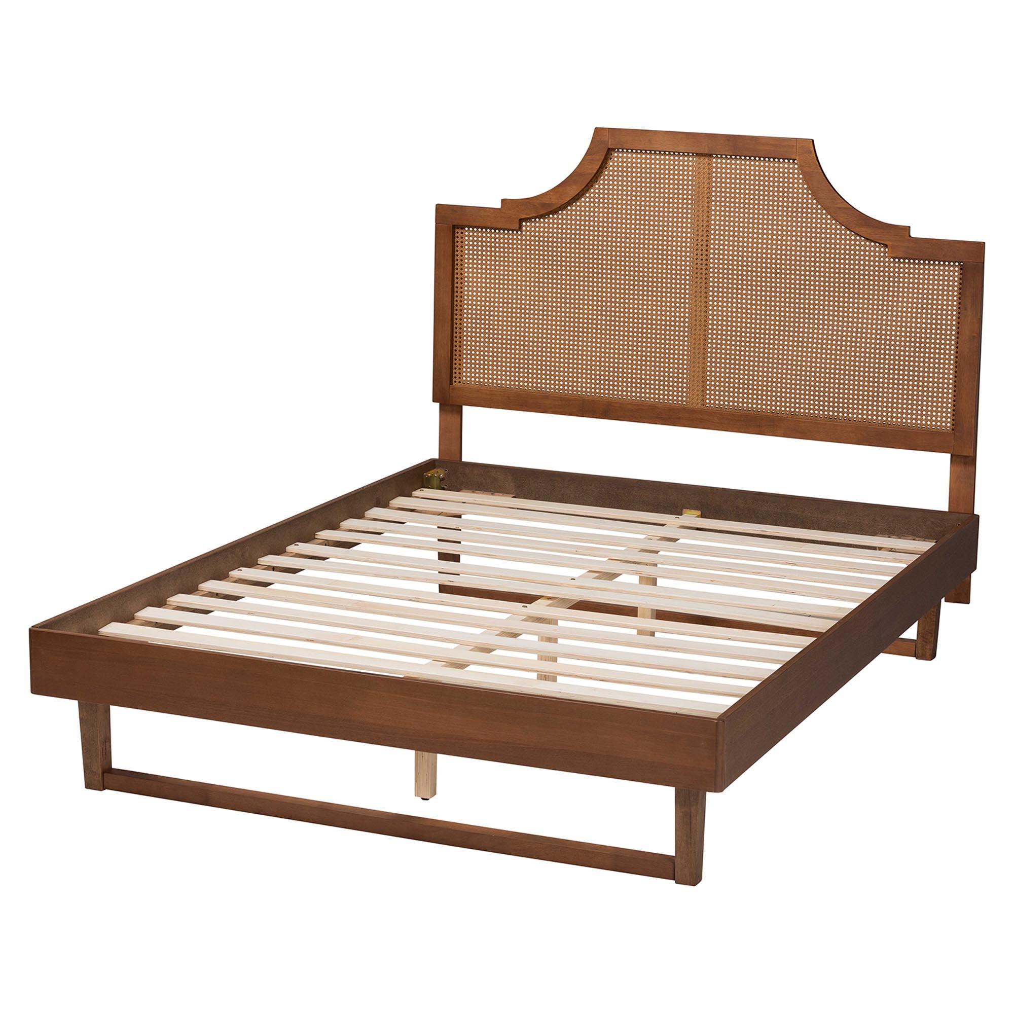 Francine Mid-Century Modern Ash Woven Rattan Bed