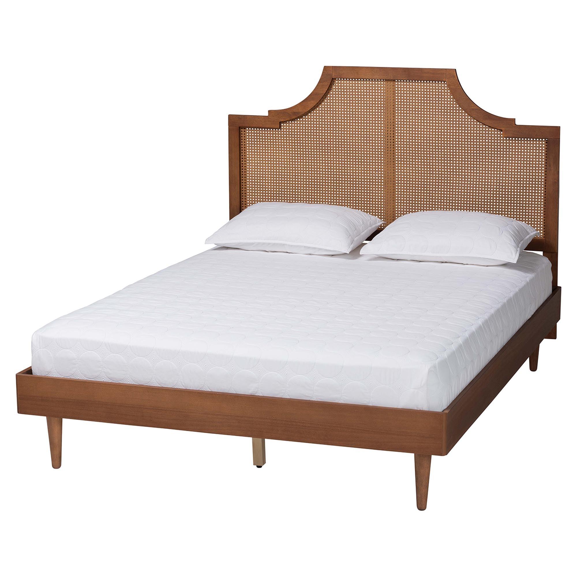 Macaria Mid-Century Modern Ash Woven Rattan Bed