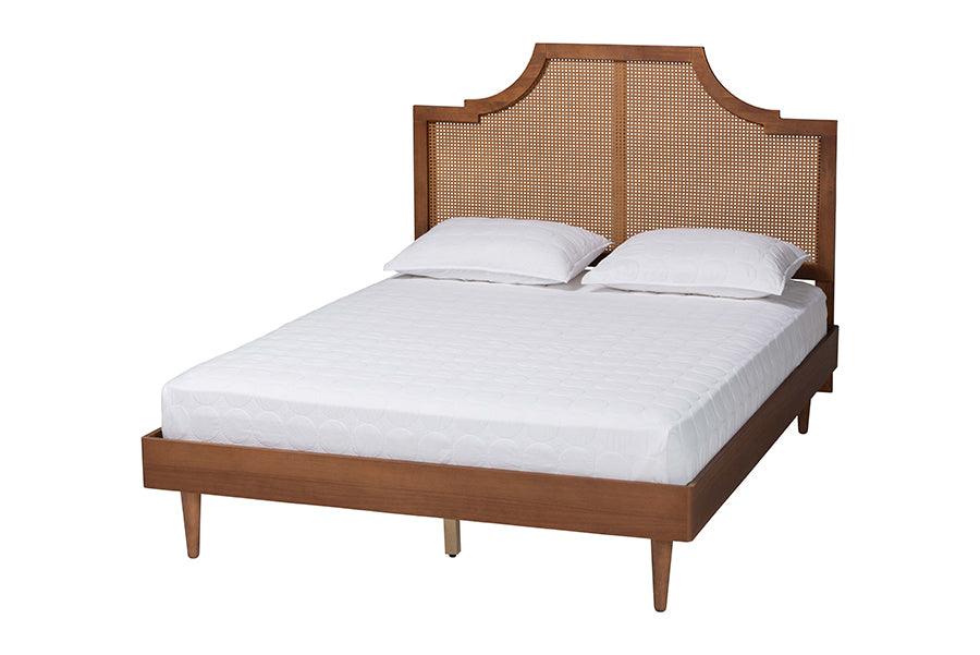 Macaria Mid-Century Modern Ash Woven Rattan Bed