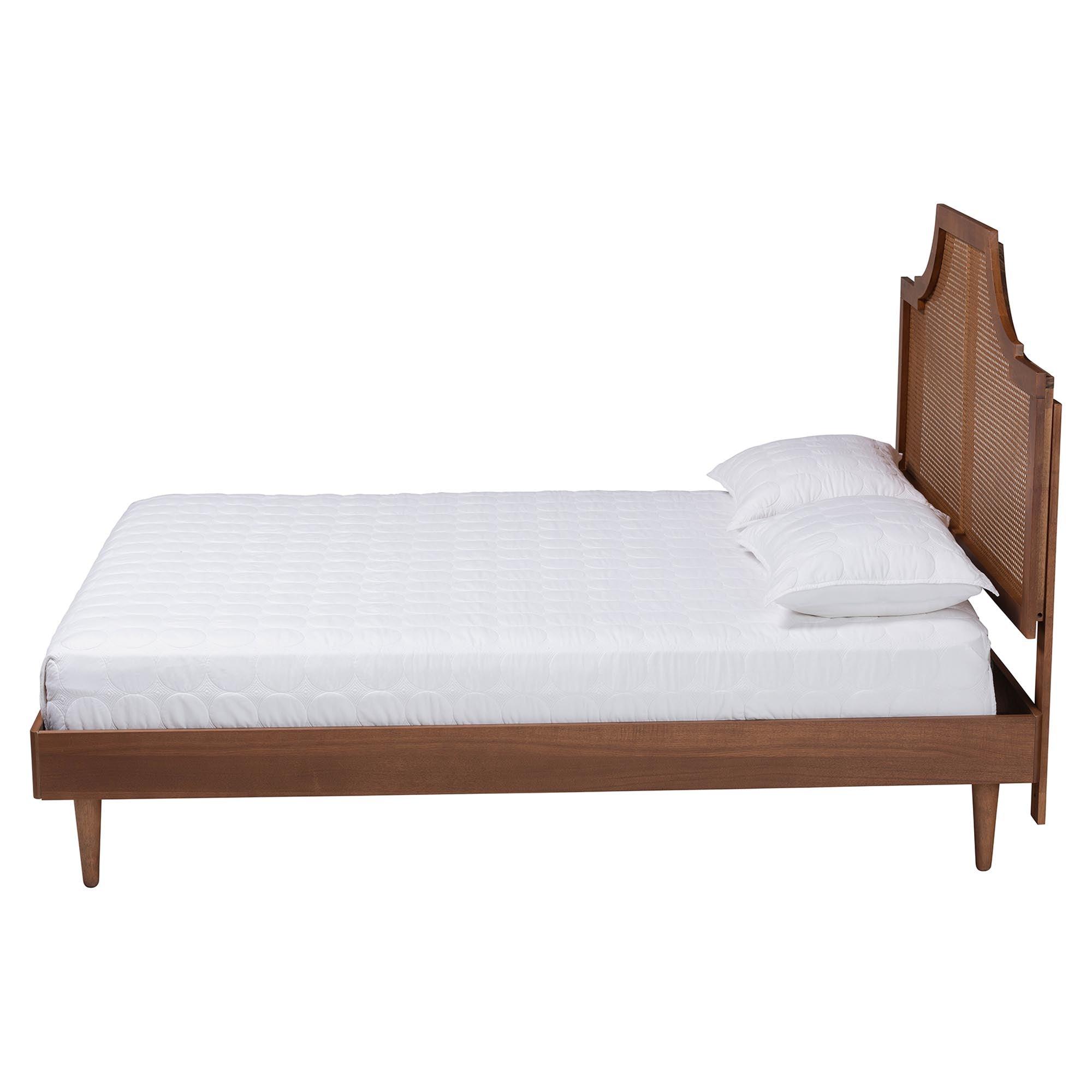 Macaria Mid-Century Modern Ash Woven Rattan Bed