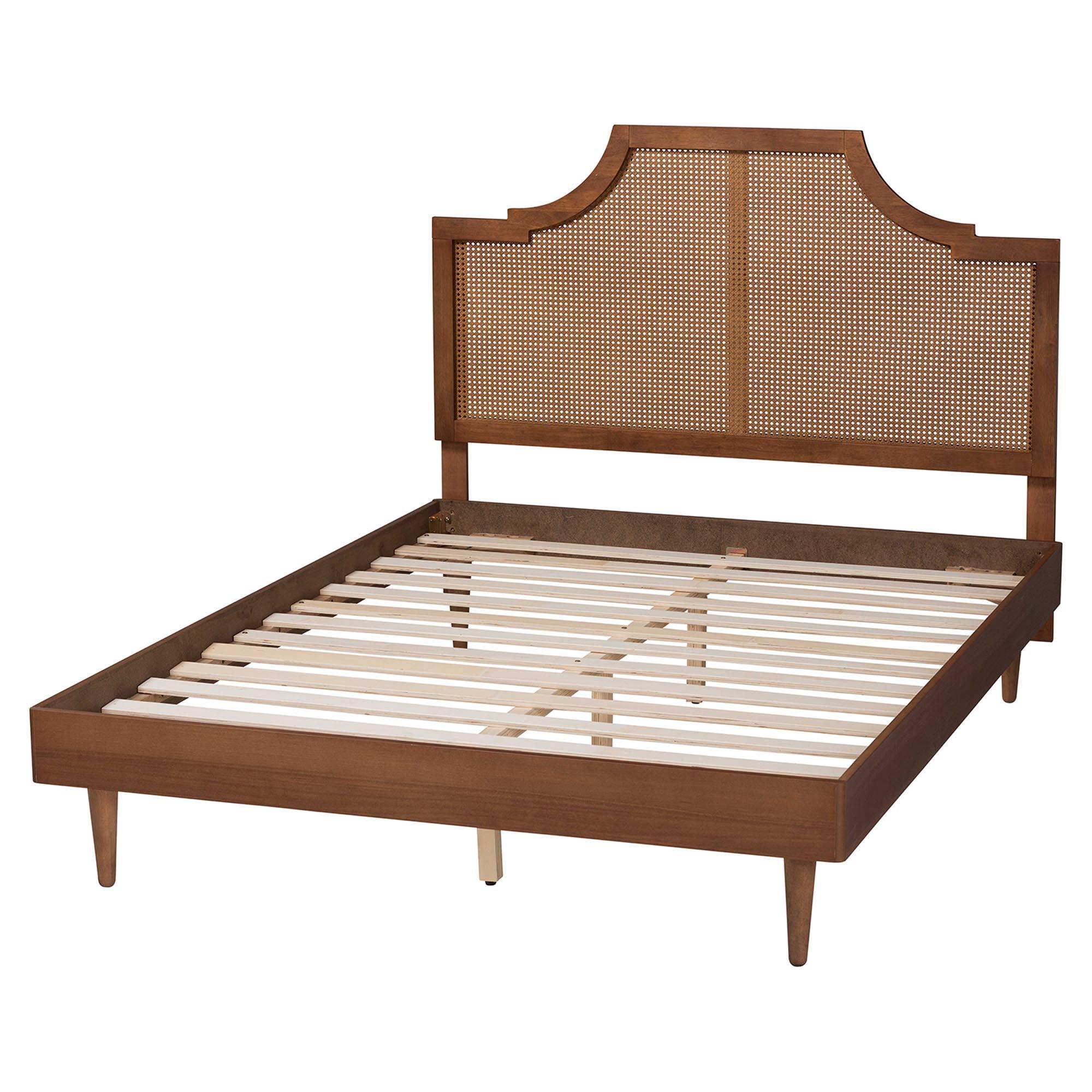 Macaria Mid-Century Modern Ash Woven Rattan Bed