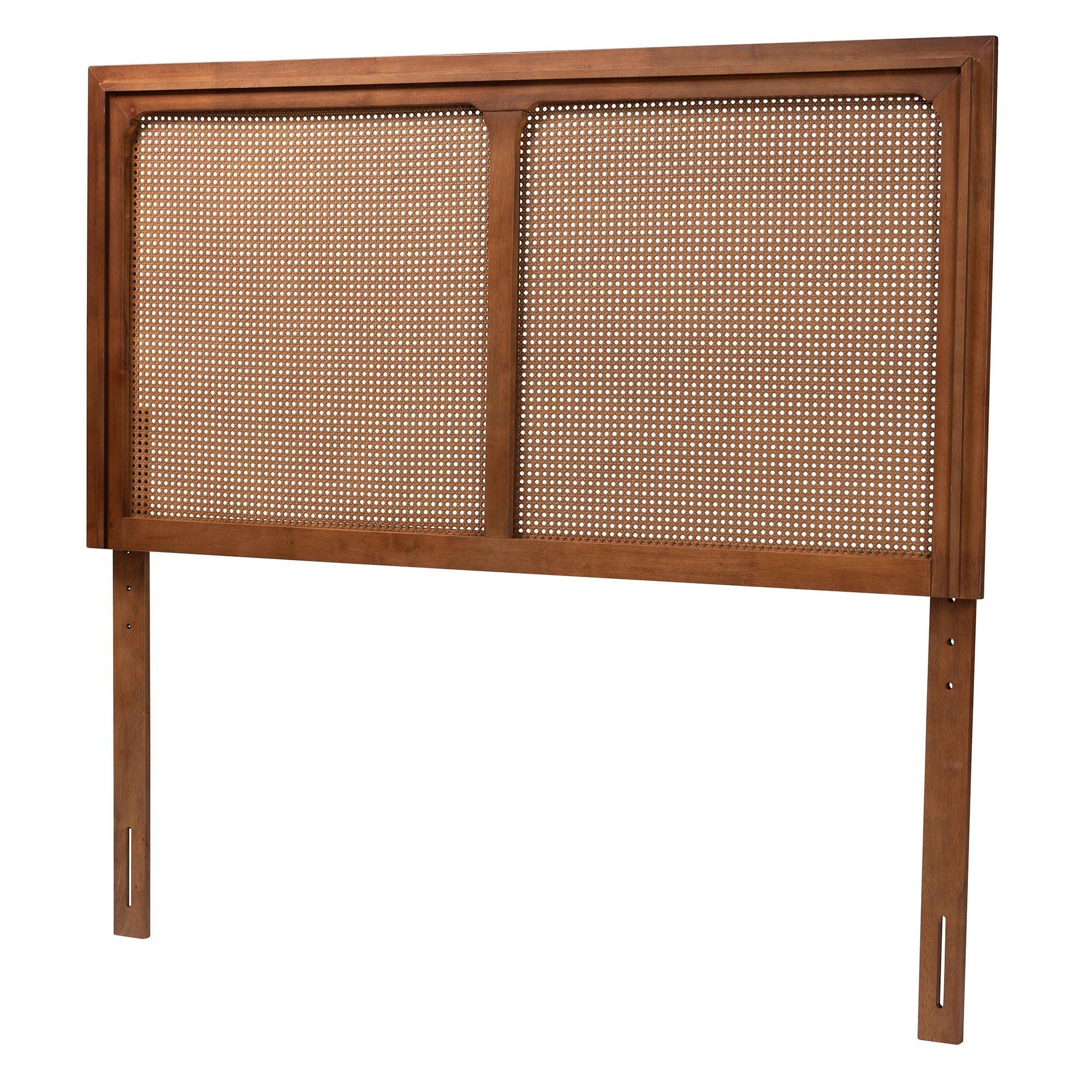 Prewitt Mid-Century Modern Ash Finished Wood Headboard with Rattan