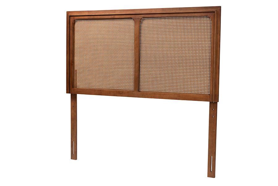 Prewitt Mid-Century Modern Ash Finished Wood Headboard with Rattan