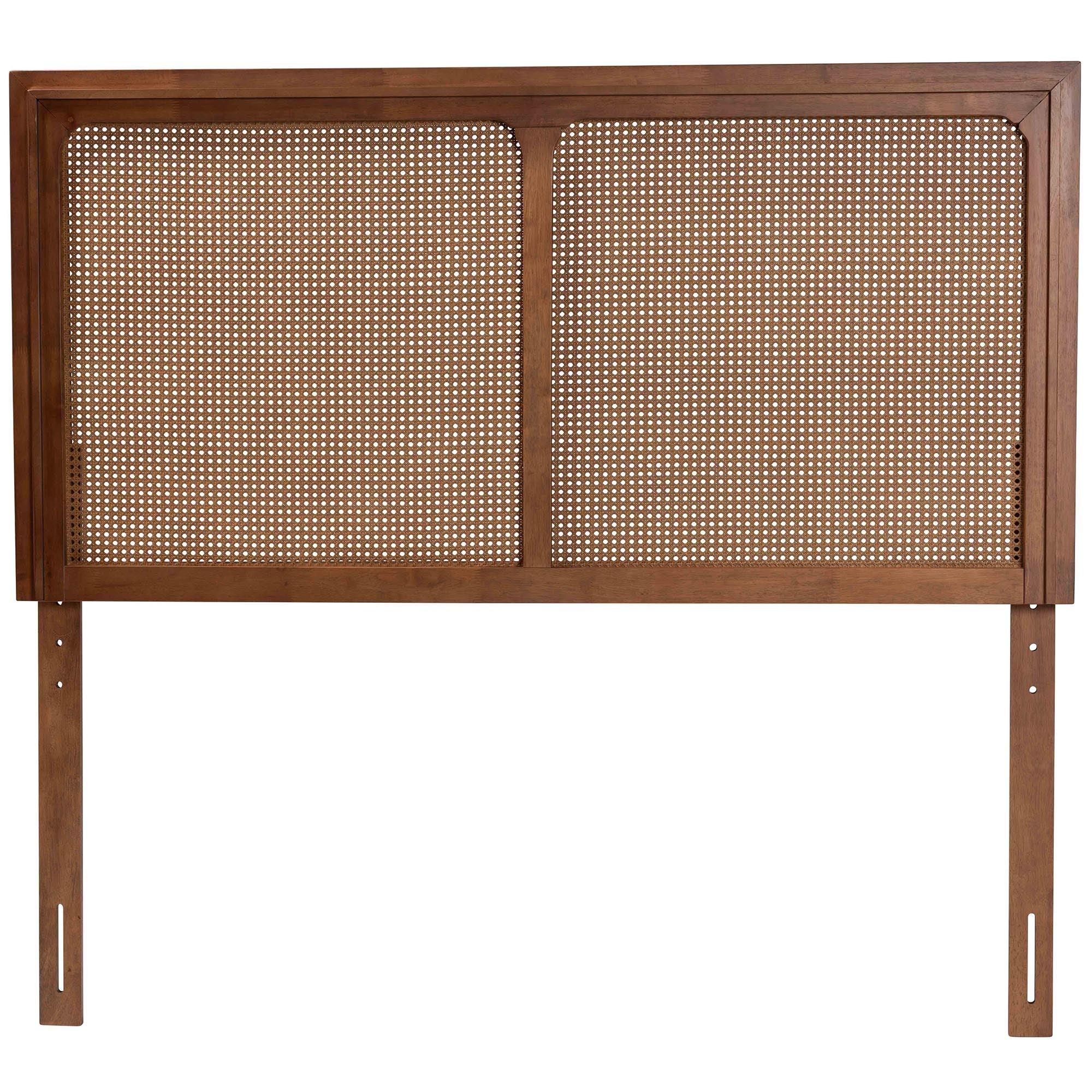 Prewitt Mid-Century Modern Ash Finished Wood Headboard with Rattan