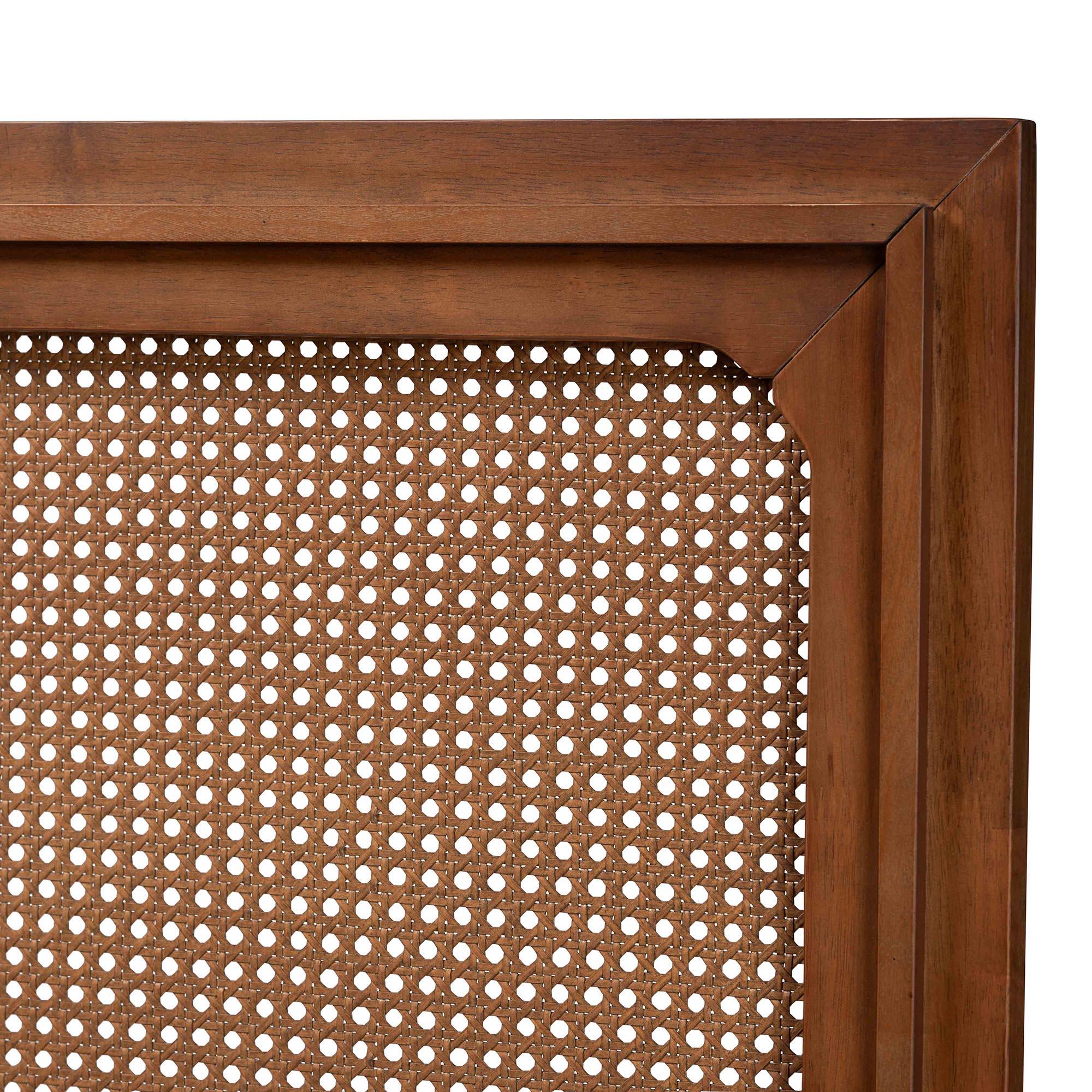 Prewitt Mid-Century Modern Ash Finished Wood Headboard with Rattan