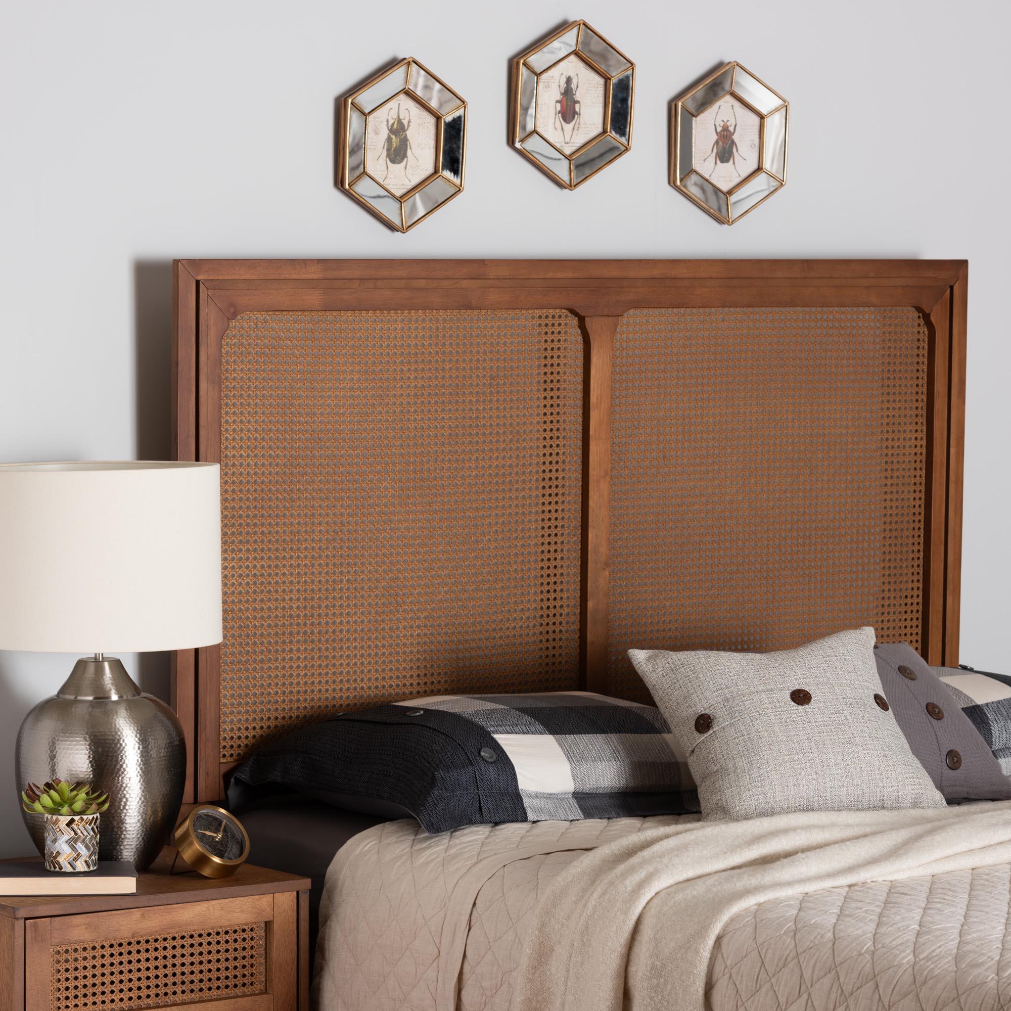 Prewitt Mid-Century Modern Ash Finished Wood Headboard with Rattan