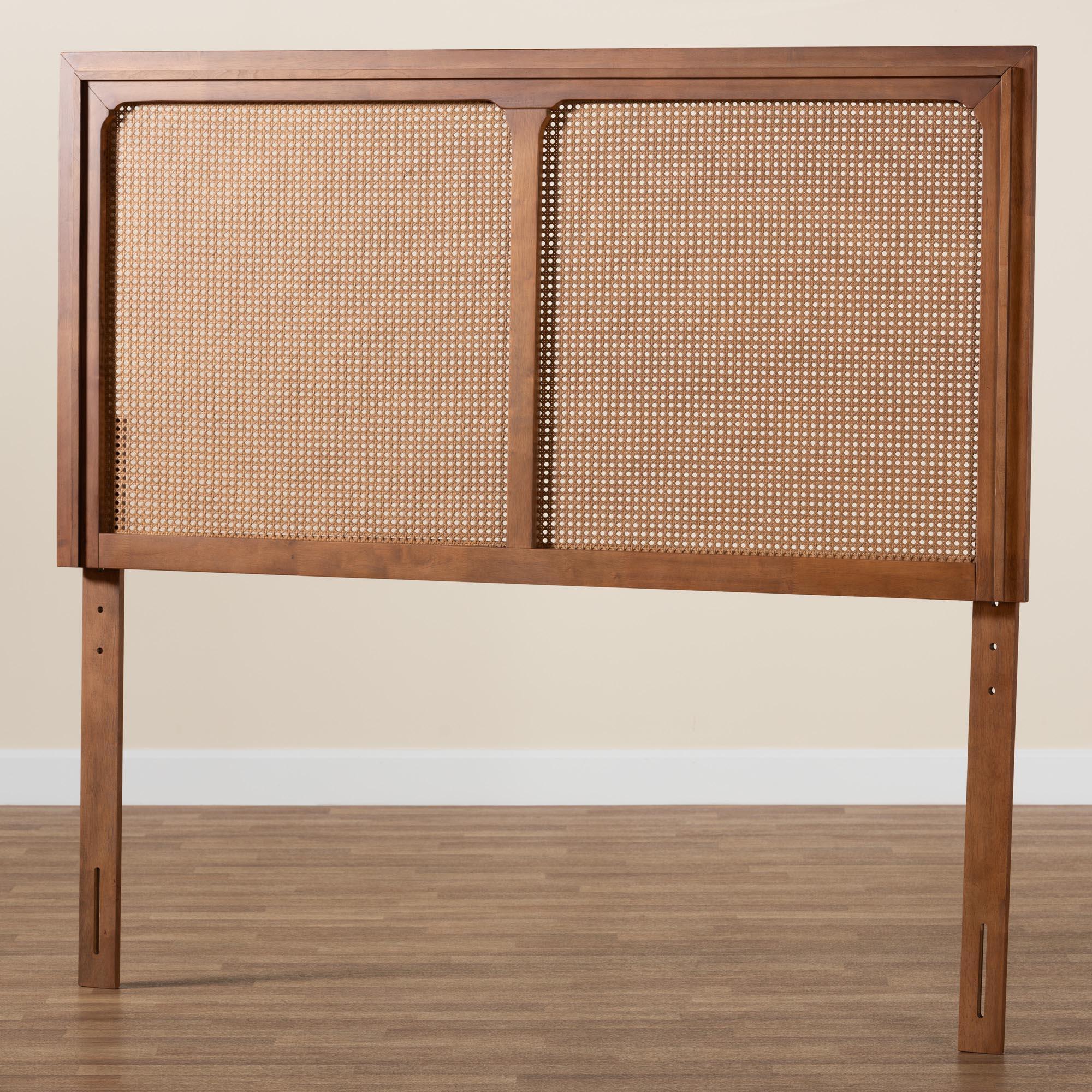 Prewitt Mid-Century Modern Ash Finished Wood Headboard with Rattan