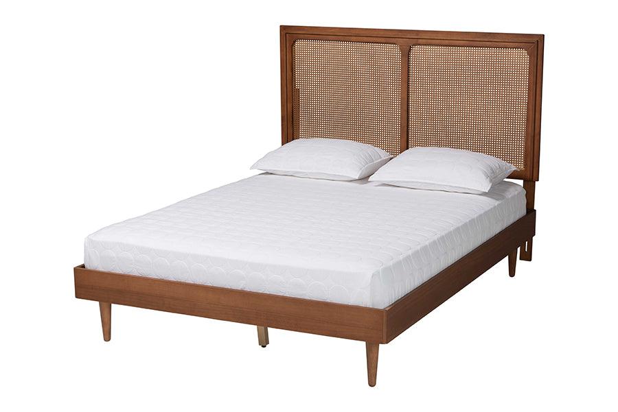 Boris Mid-Century Modern Ash Woven Rattan Bed