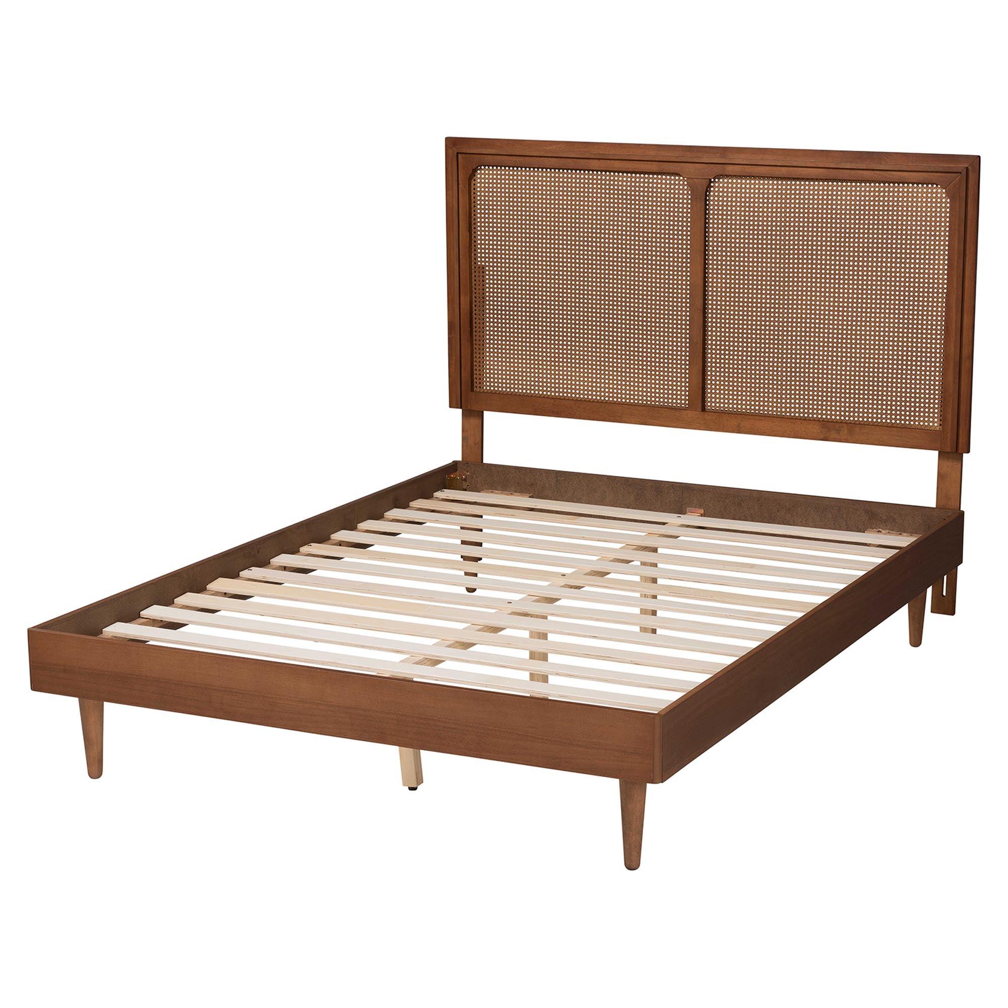 Boris Mid-Century Modern Ash Woven Rattan Bed