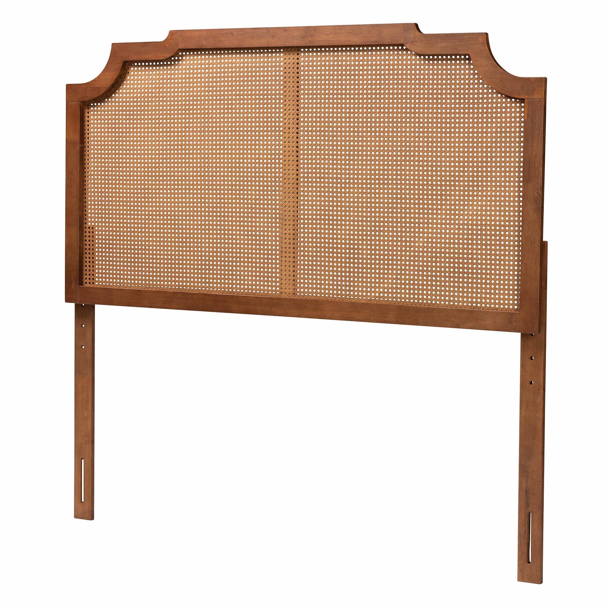 Fortuna Classic and Traditional Ash Finished Wood Headboard with Rattan