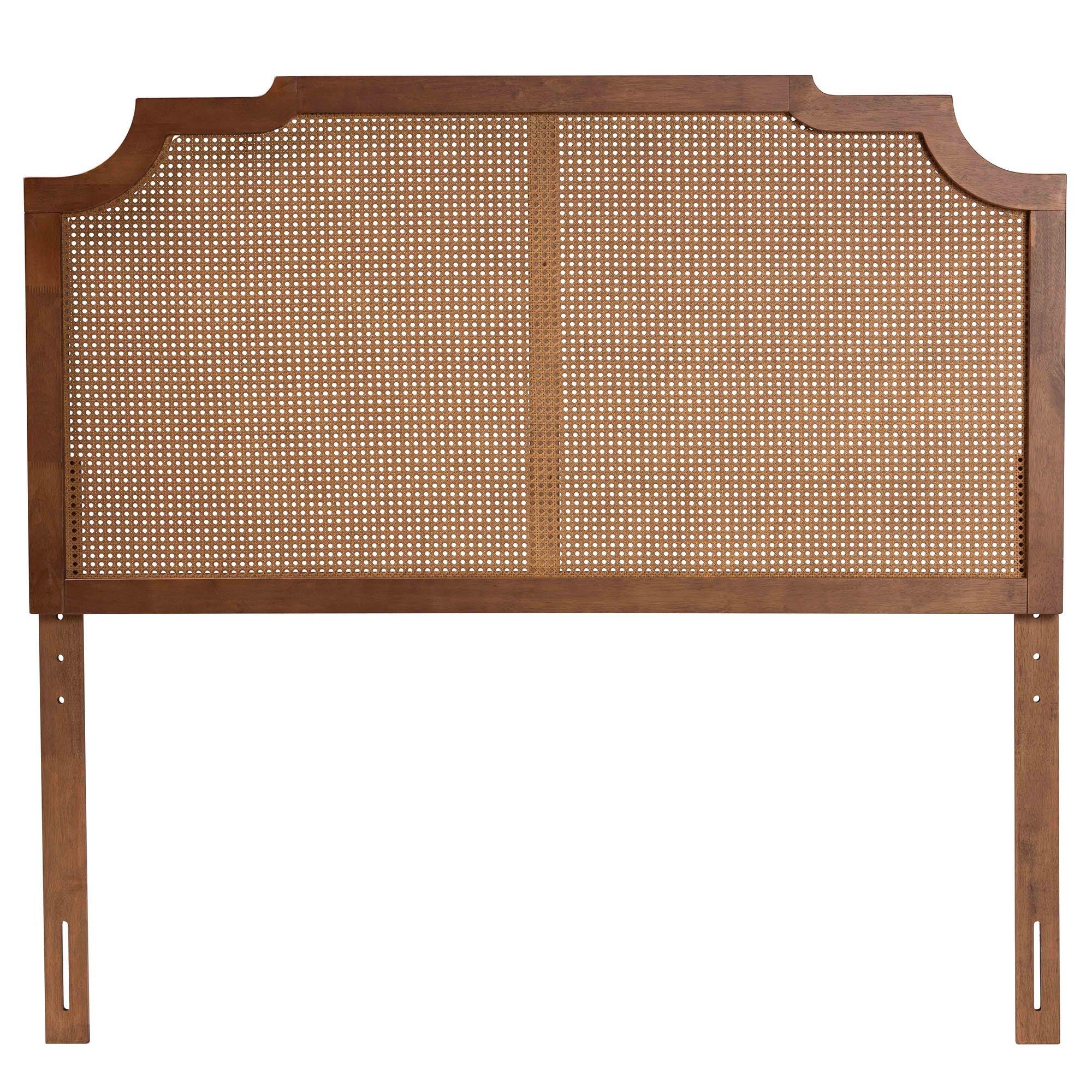 Fortuna Classic and Traditional Ash Finished Wood Headboard with Rattan