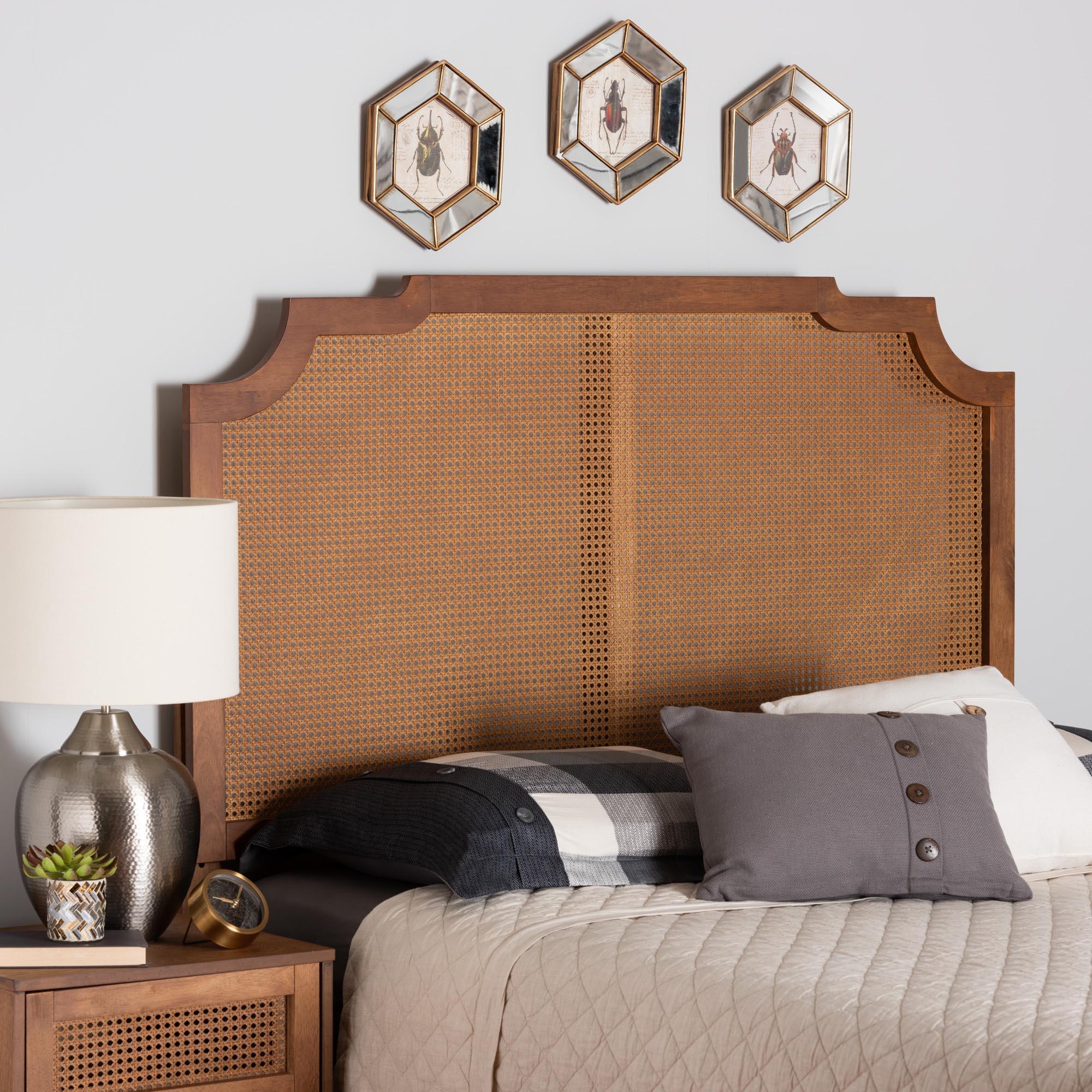 Fortuna Classic and Traditional Ash Finished Wood Headboard with Rattan