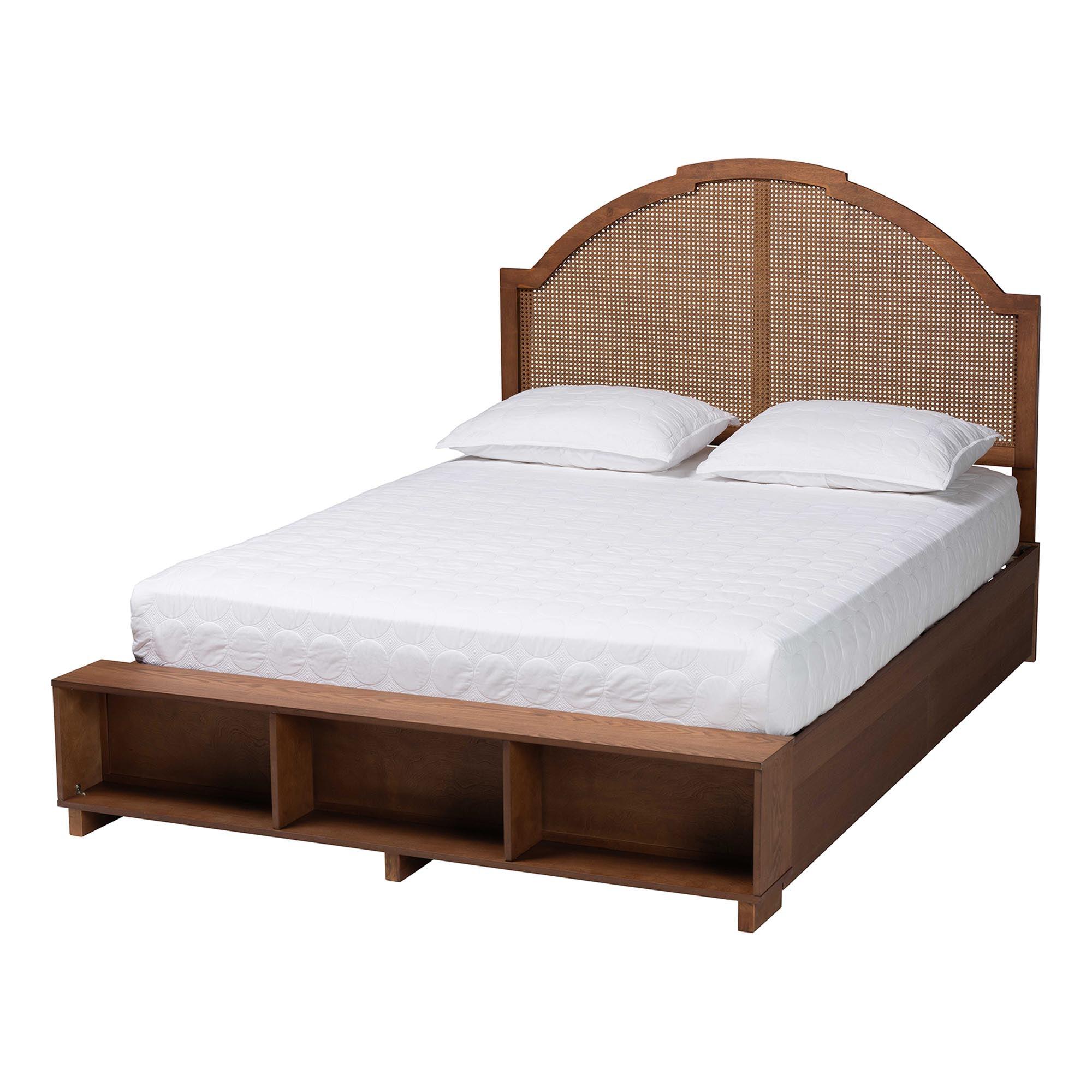 Darcila Mid-Century Wood and Rattan Storage Bed