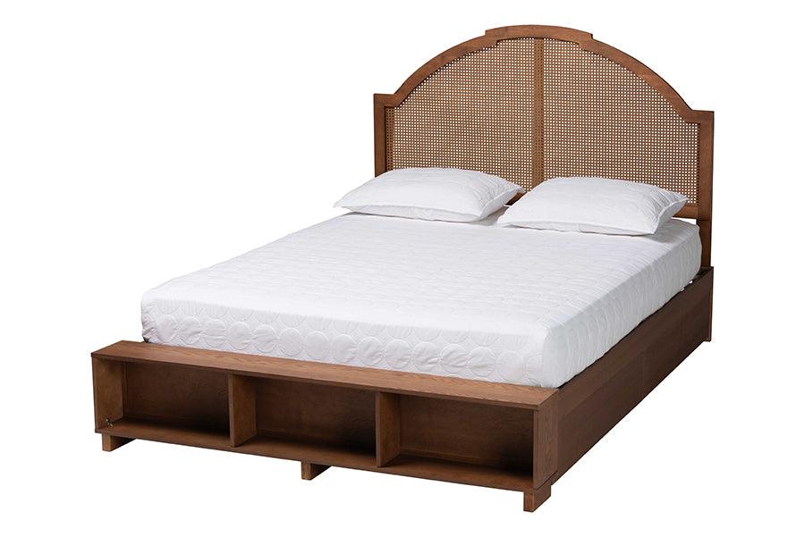 Darcila Mid-Century Wood and Rattan Storage Bed