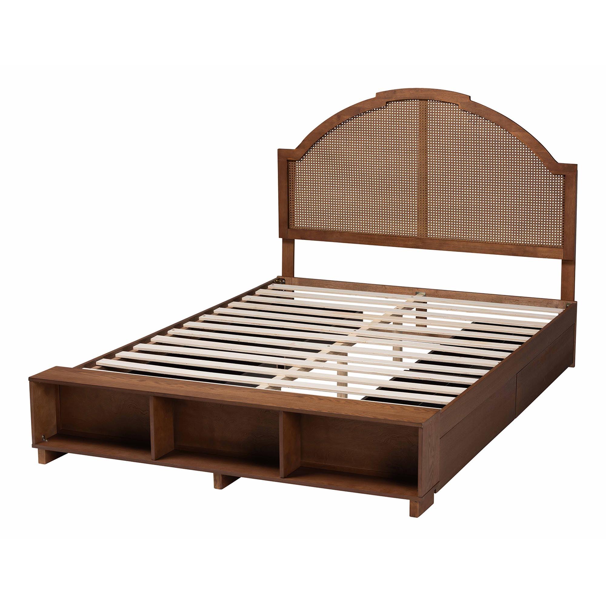 Darcila Mid-Century Wood and Rattan Storage Bed