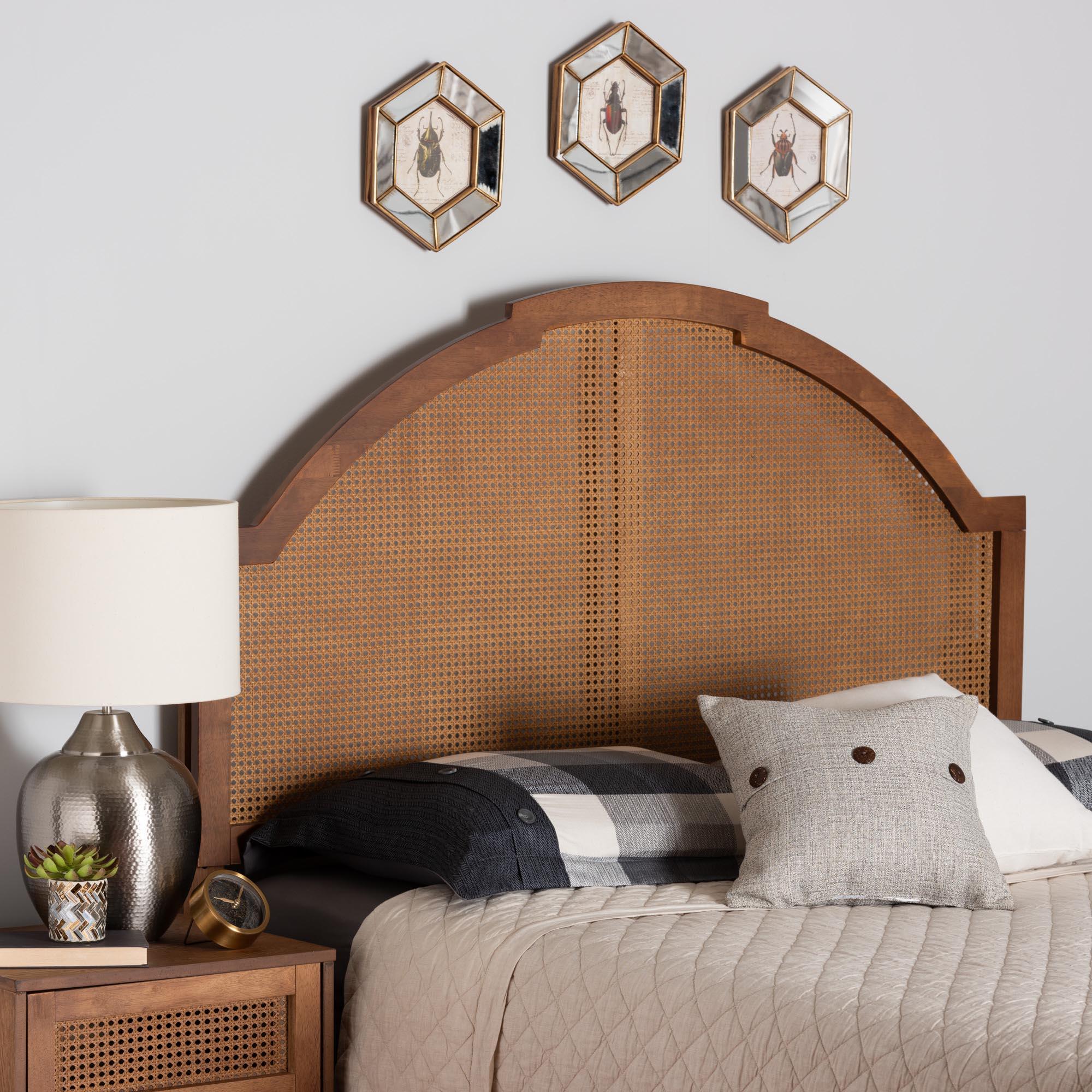 Madeline Classic and Traditional Ash Finished Wood Headboard with Rattan