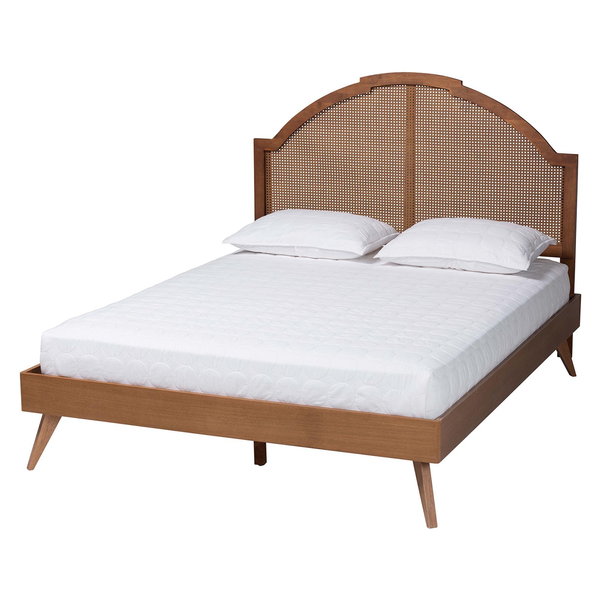 Ridgely Mid-Century Wood and Rattan Platform Bed