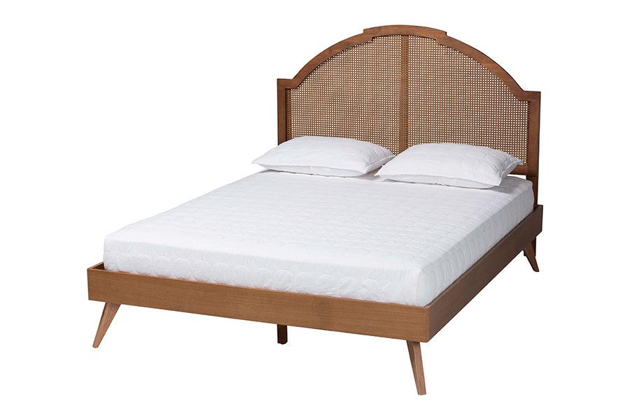 Ridgely Mid-Century Wood and Rattan Platform Bed