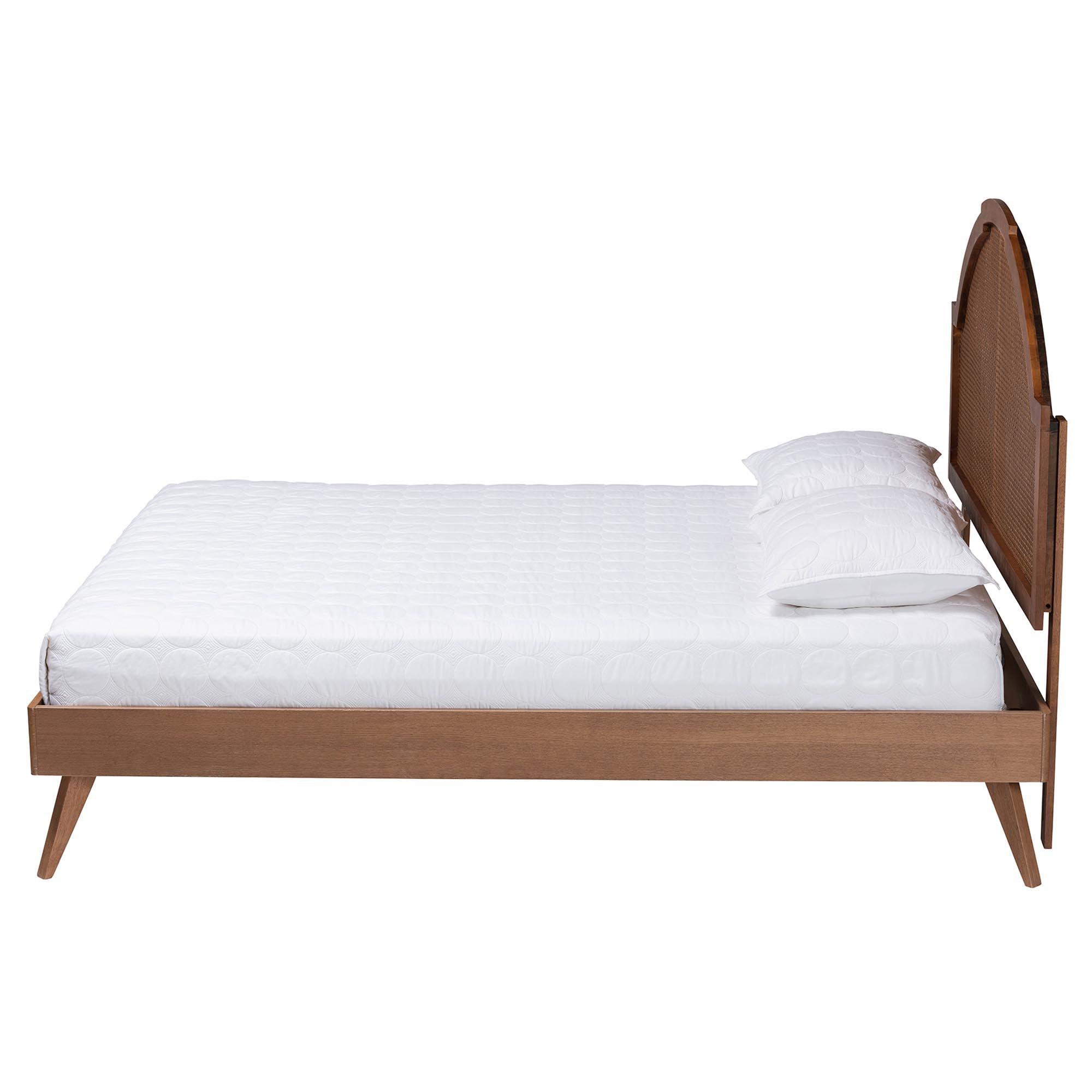 Ridgely Mid-Century Wood and Rattan Platform Bed