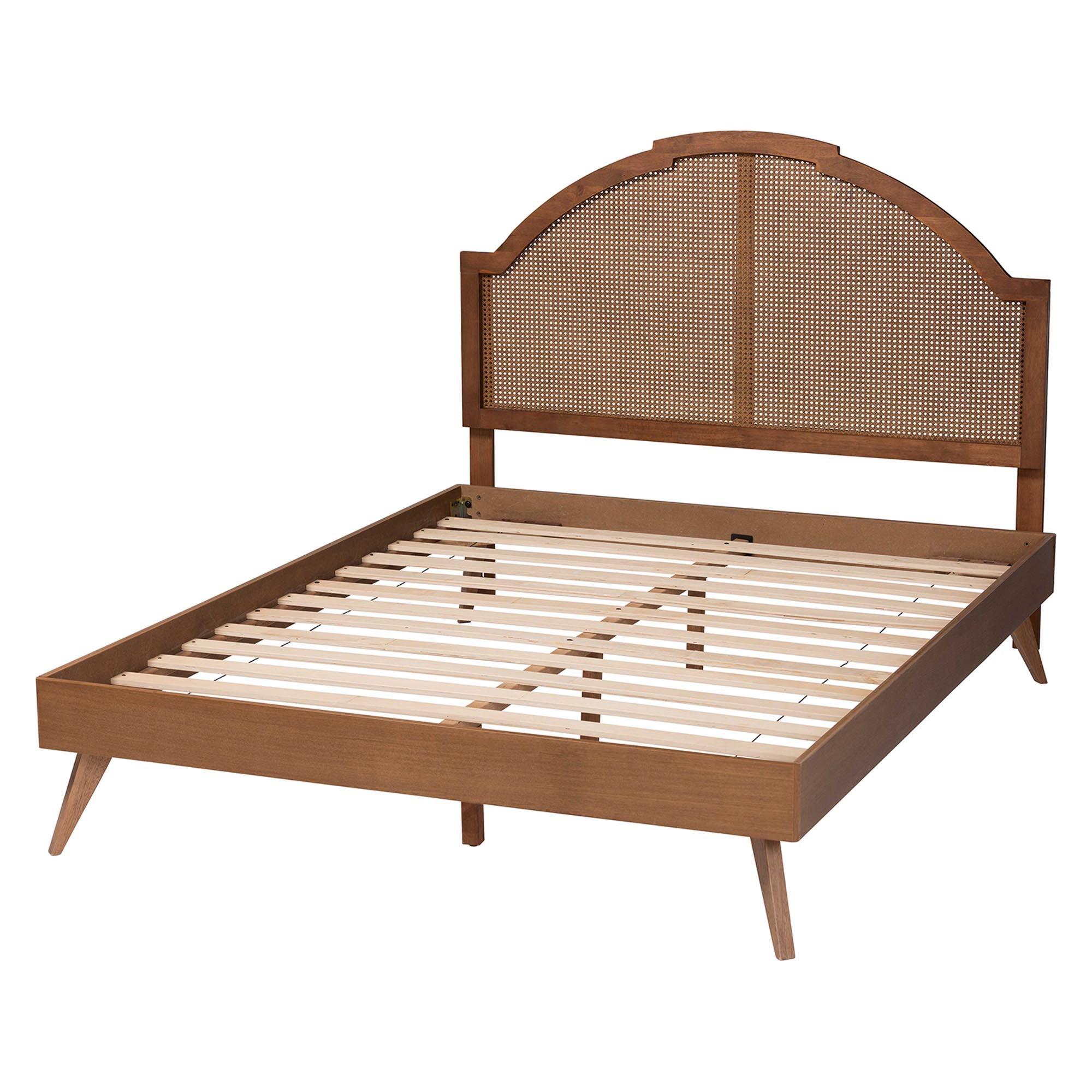 Ridgely Mid-Century Wood and Rattan Platform Bed