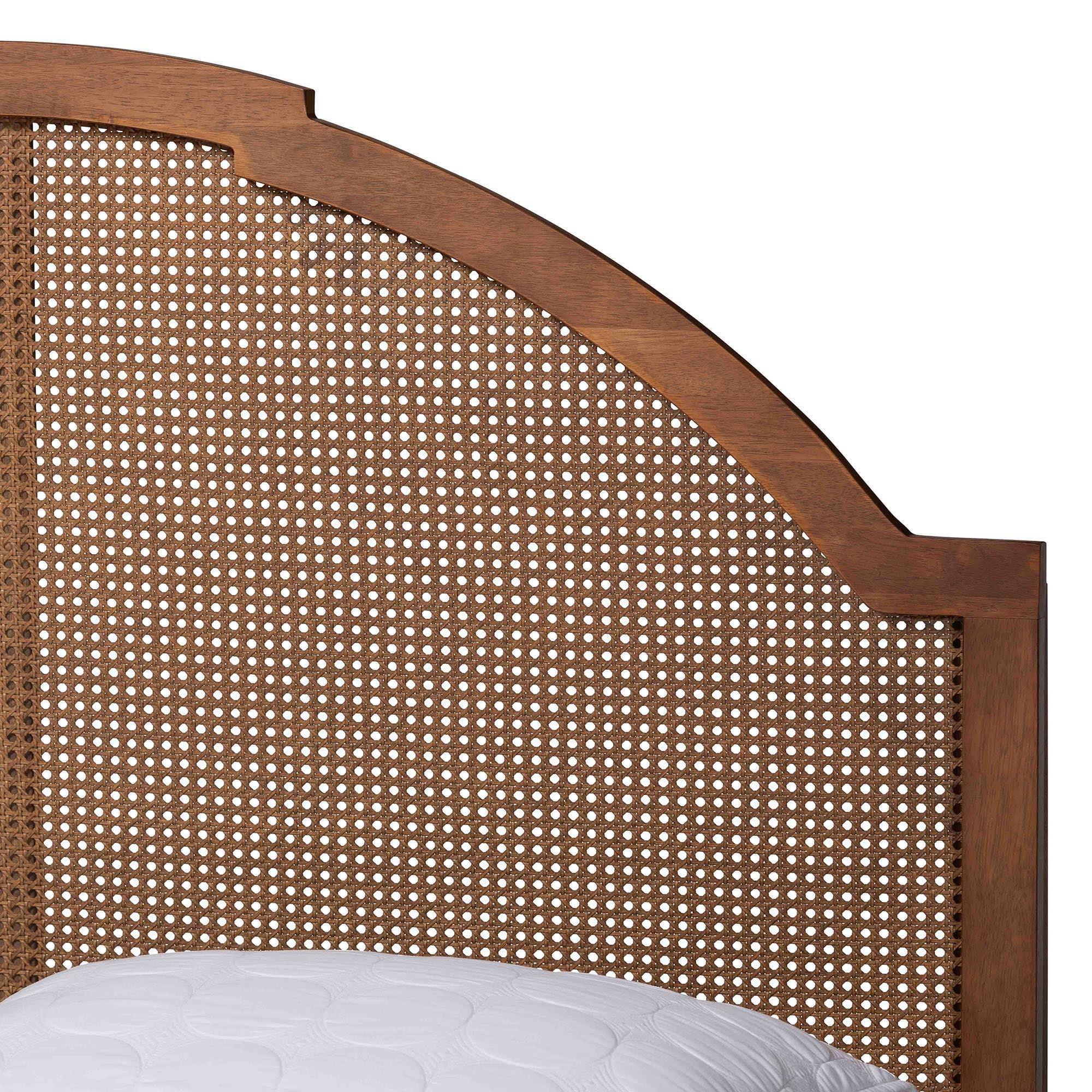 Ridgely Mid-Century Wood and Rattan Platform Bed