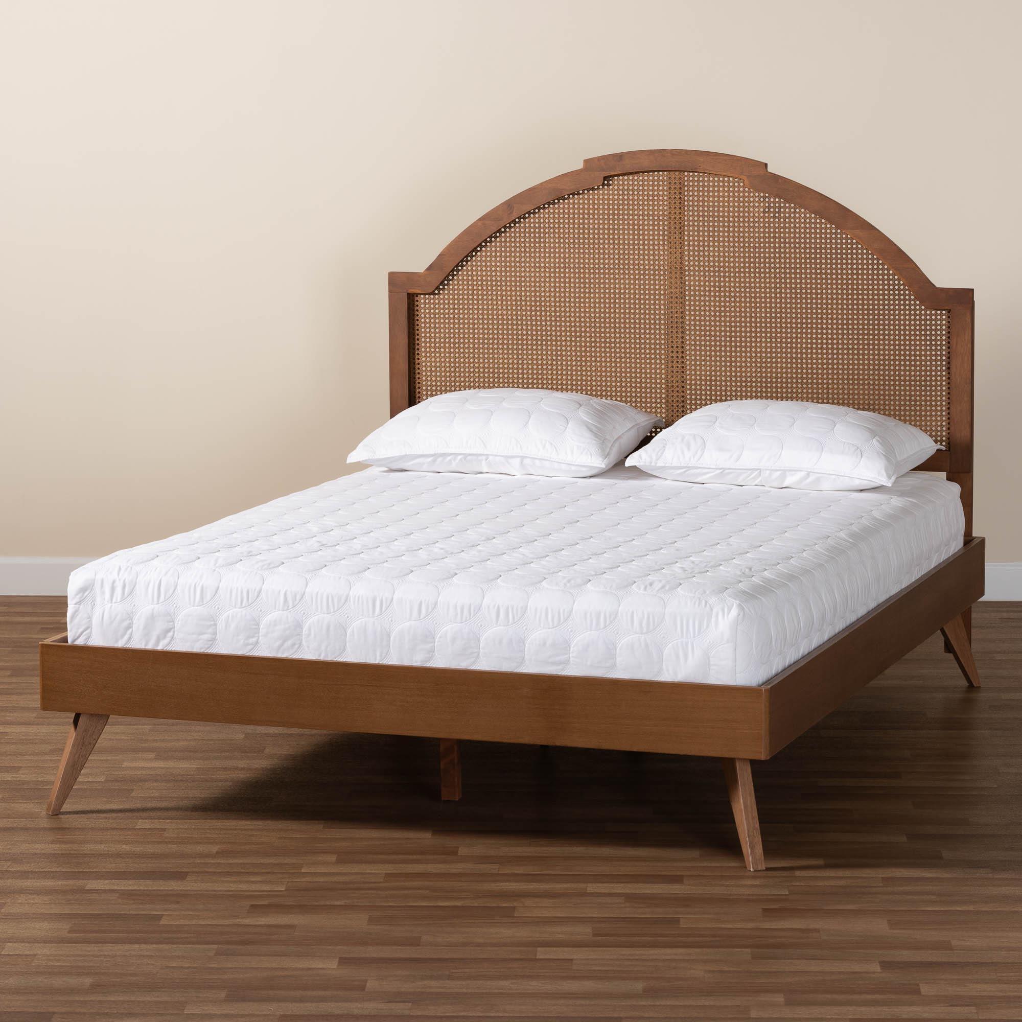 Ridgely Mid-Century Wood and Rattan Platform Bed