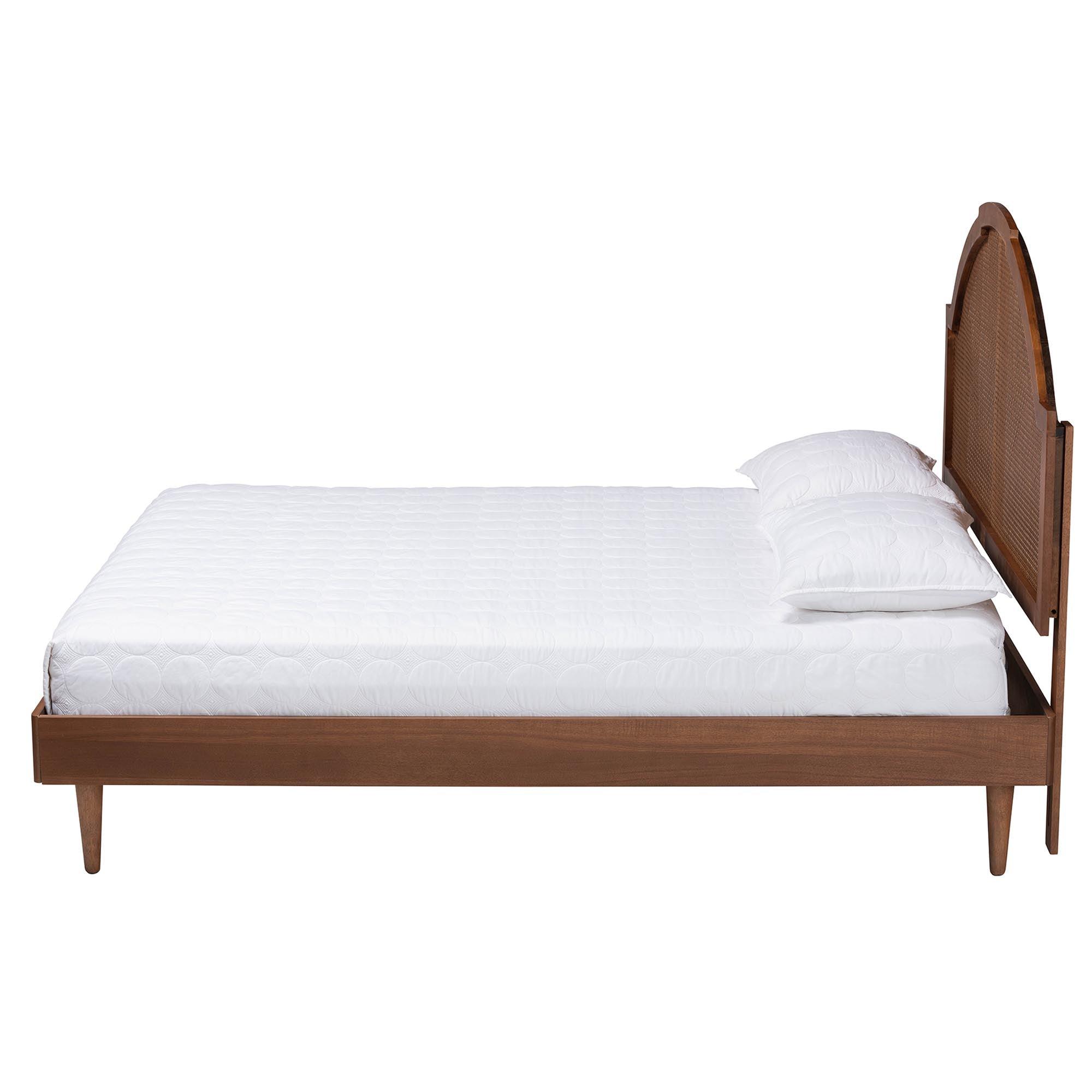 Mendel Mid-Century Wood and Rattan Platform Bed