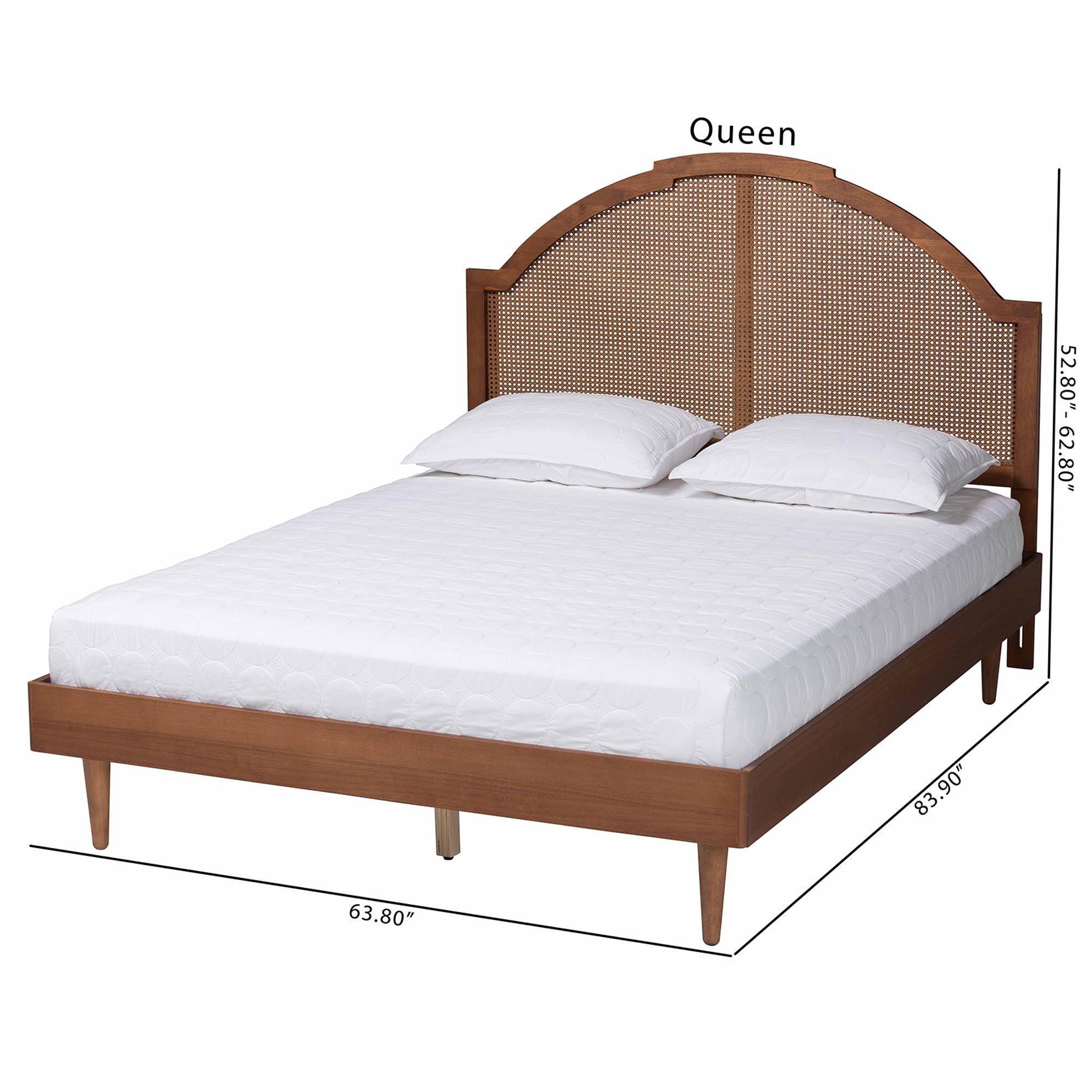 Mendel Mid-Century Wood and Rattan Platform Bed