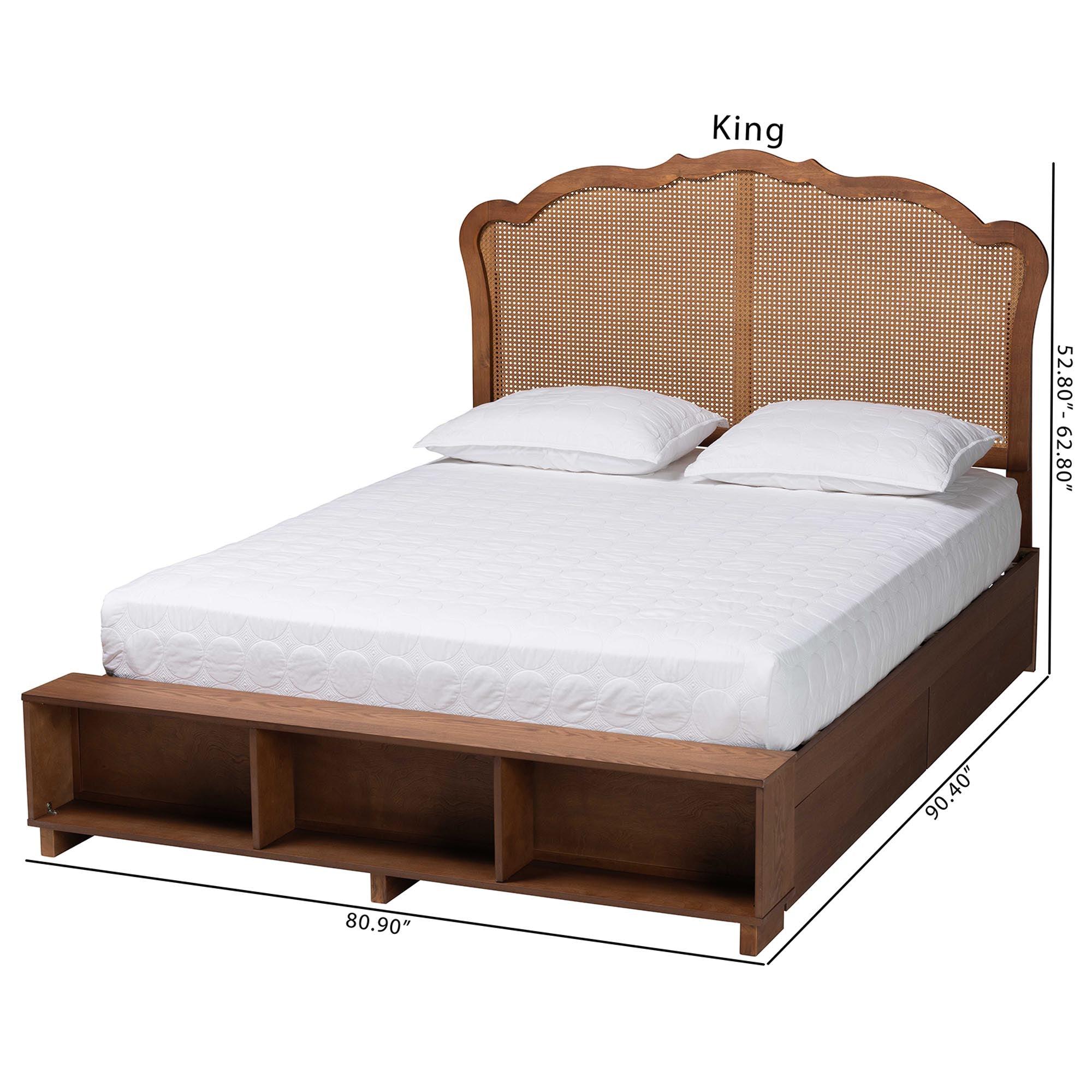 Latrell Mid-Century Wood and Rattan Storage Bed