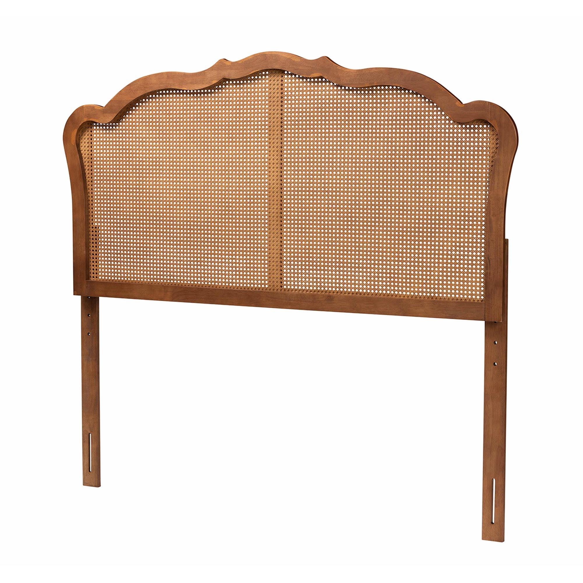 Leandra Classic and Traditional Ash Finished Wood Headboard with Rattan