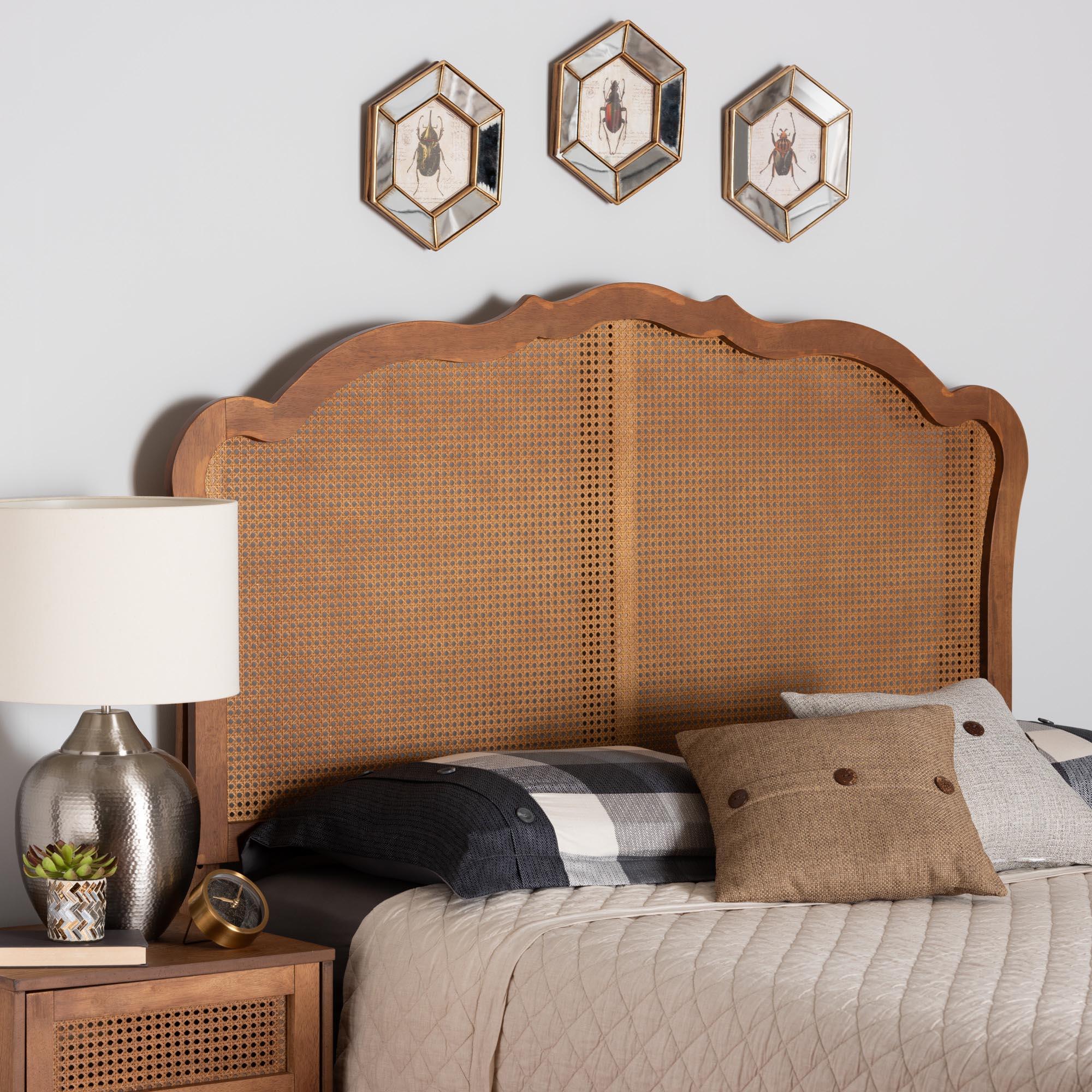 Leandra Classic and Traditional Ash Finished Wood Headboard with Rattan