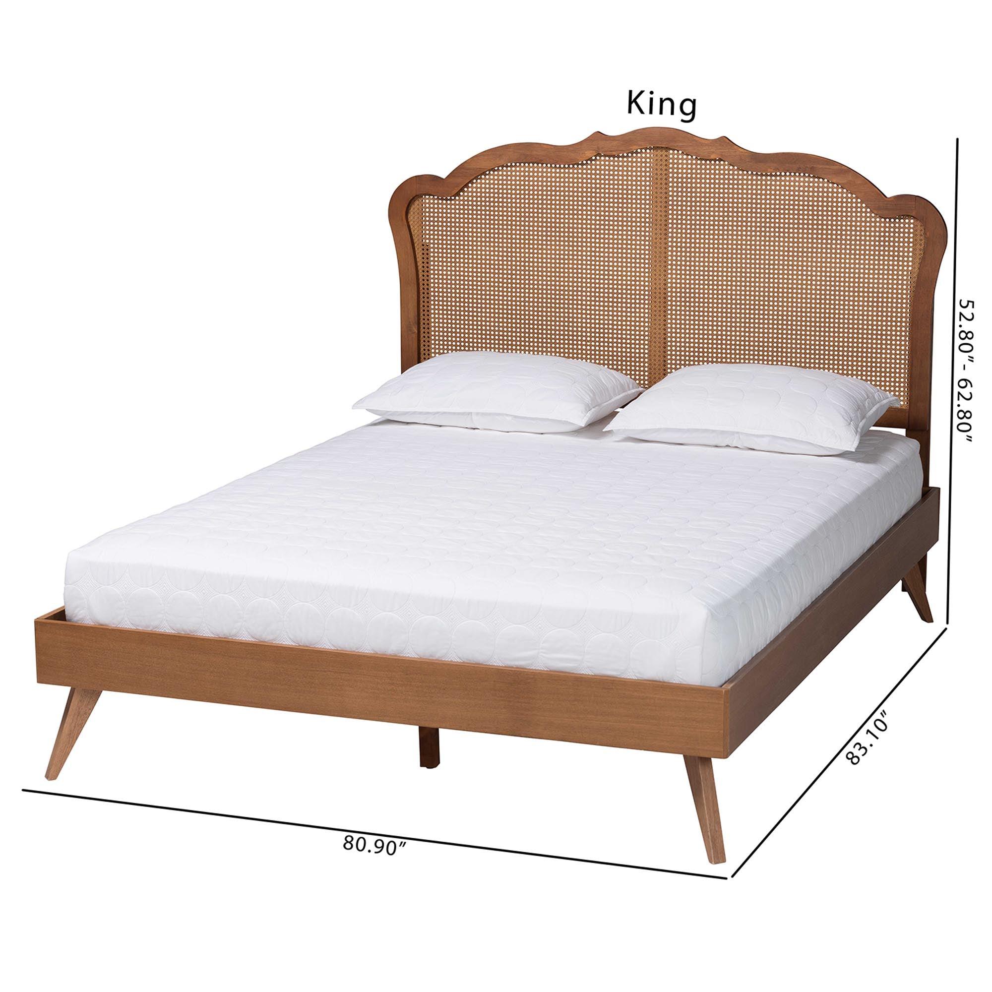 Aithan Mid-Century Wood and Rattan Platform Bed