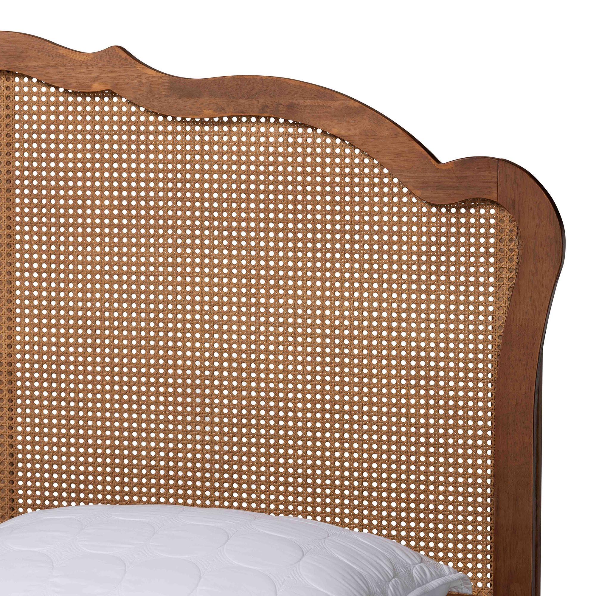 Aithan Mid-Century Wood and Rattan Platform Bed