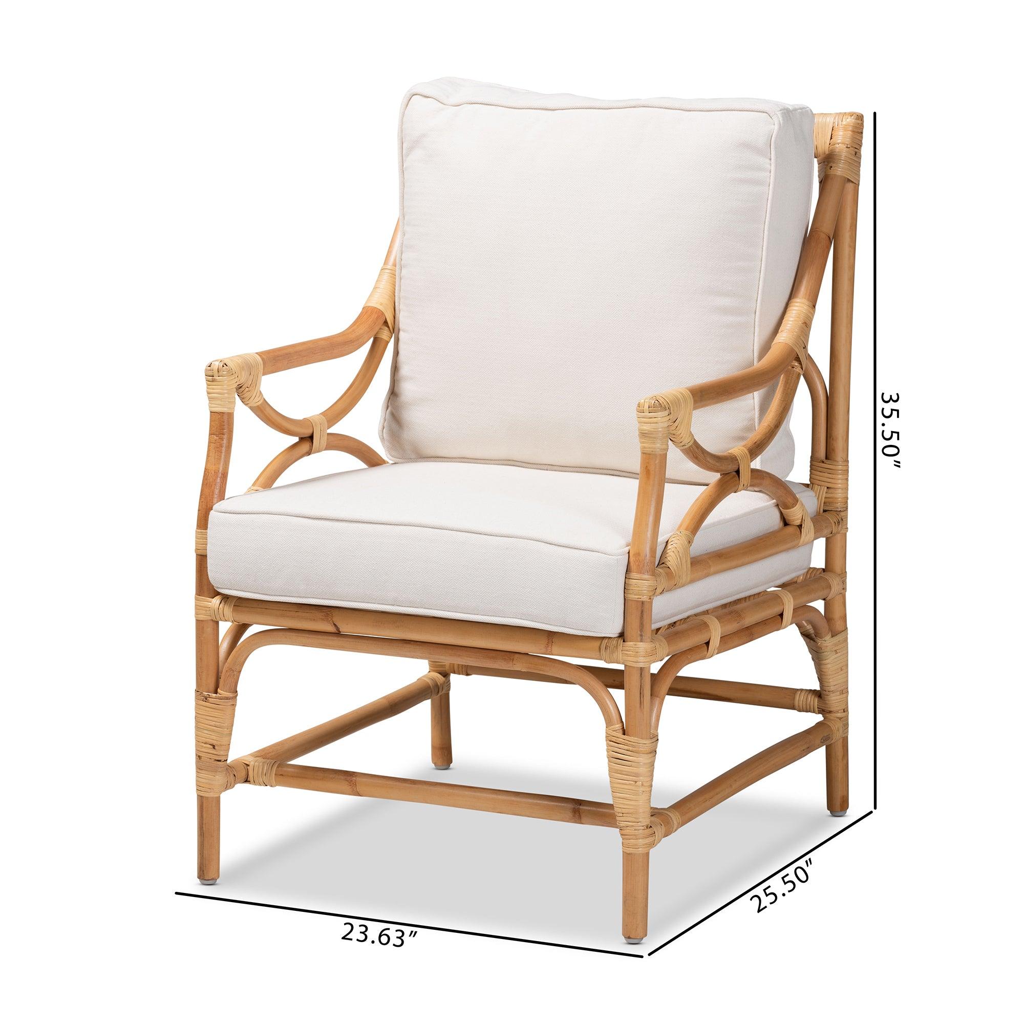 bali & pari Brandon Modern Bohemian Fabric Upholstered and Rattan Armchair