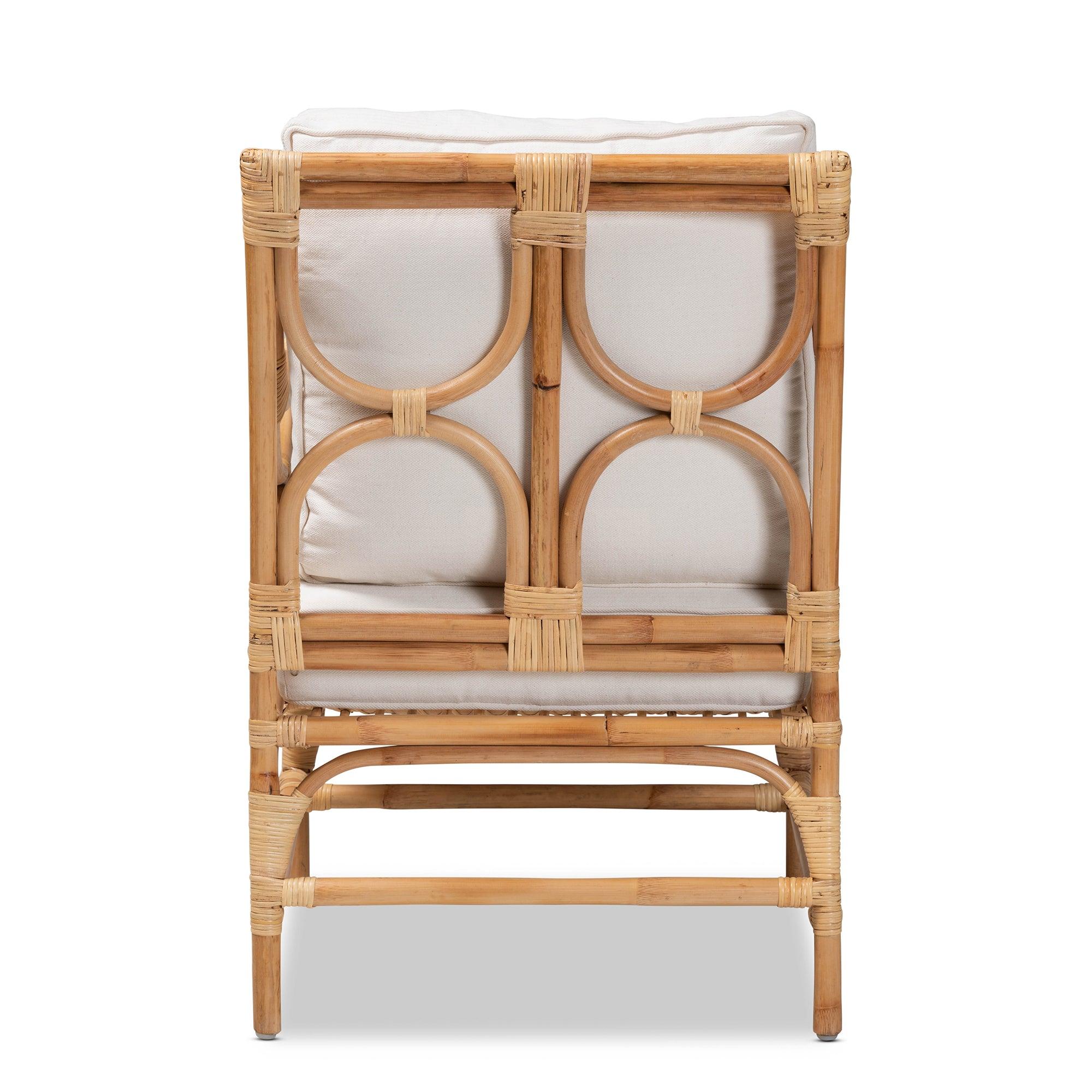 bali & pari Brandon Modern Bohemian Fabric Upholstered and Rattan Armchair