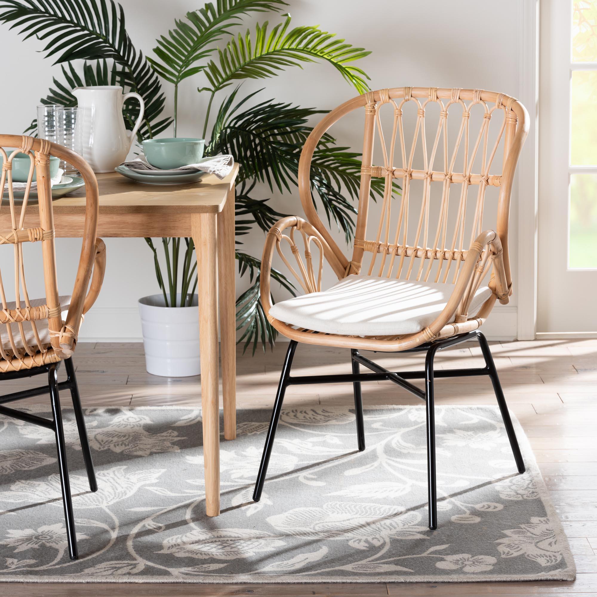 bali & pari Caelia Modern Bohemian Rattan and Metal Chair