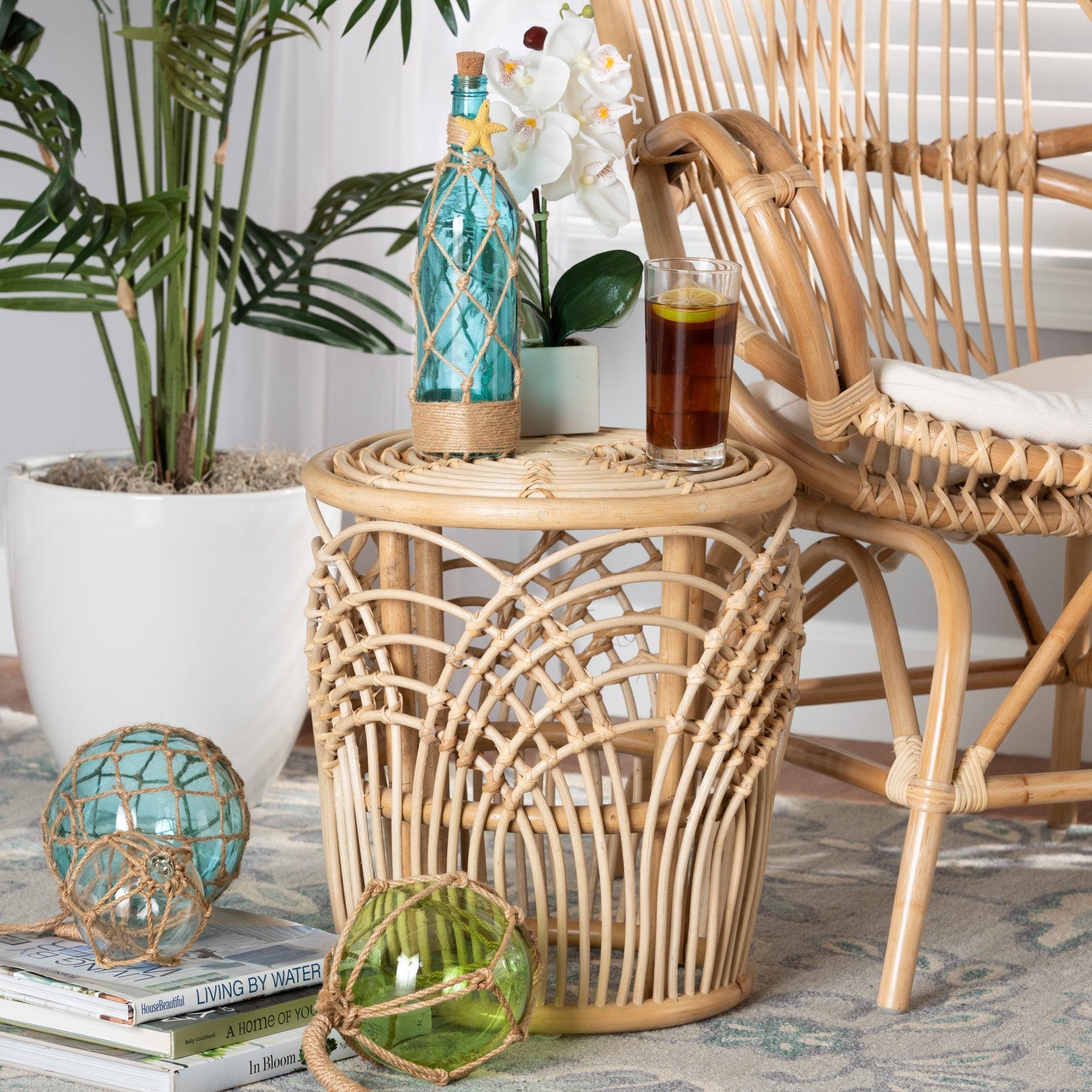 bali & pari Edena Modern Bohemian Finished Rattan End Table