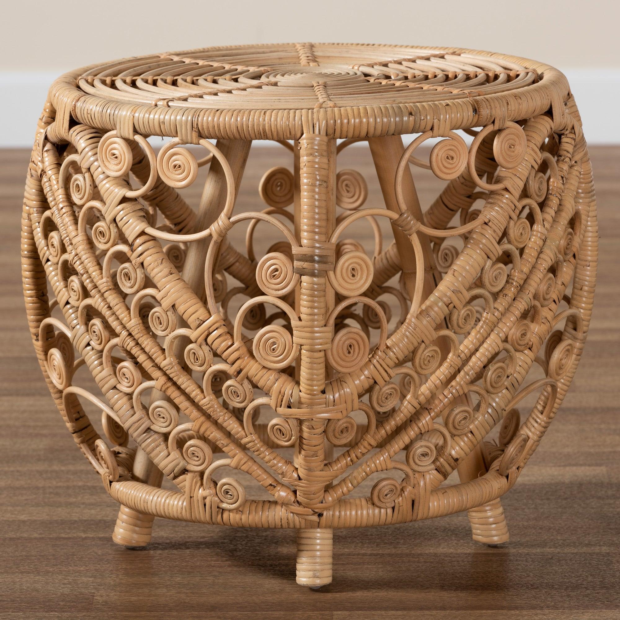 bali & pari Saranna Modern Bohemian Finished Rattan End Table