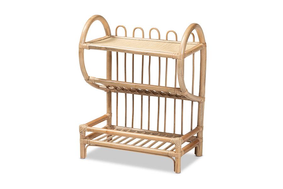 bali & pari Liora Modern Bohemian Finished Rattan 2-Tier Display Shelf