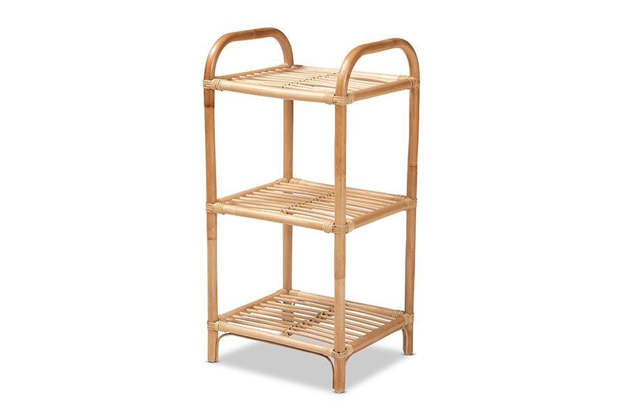 bali & pari Barras Modern Bohemian Finished Rattan 3-Tier Display Shelf