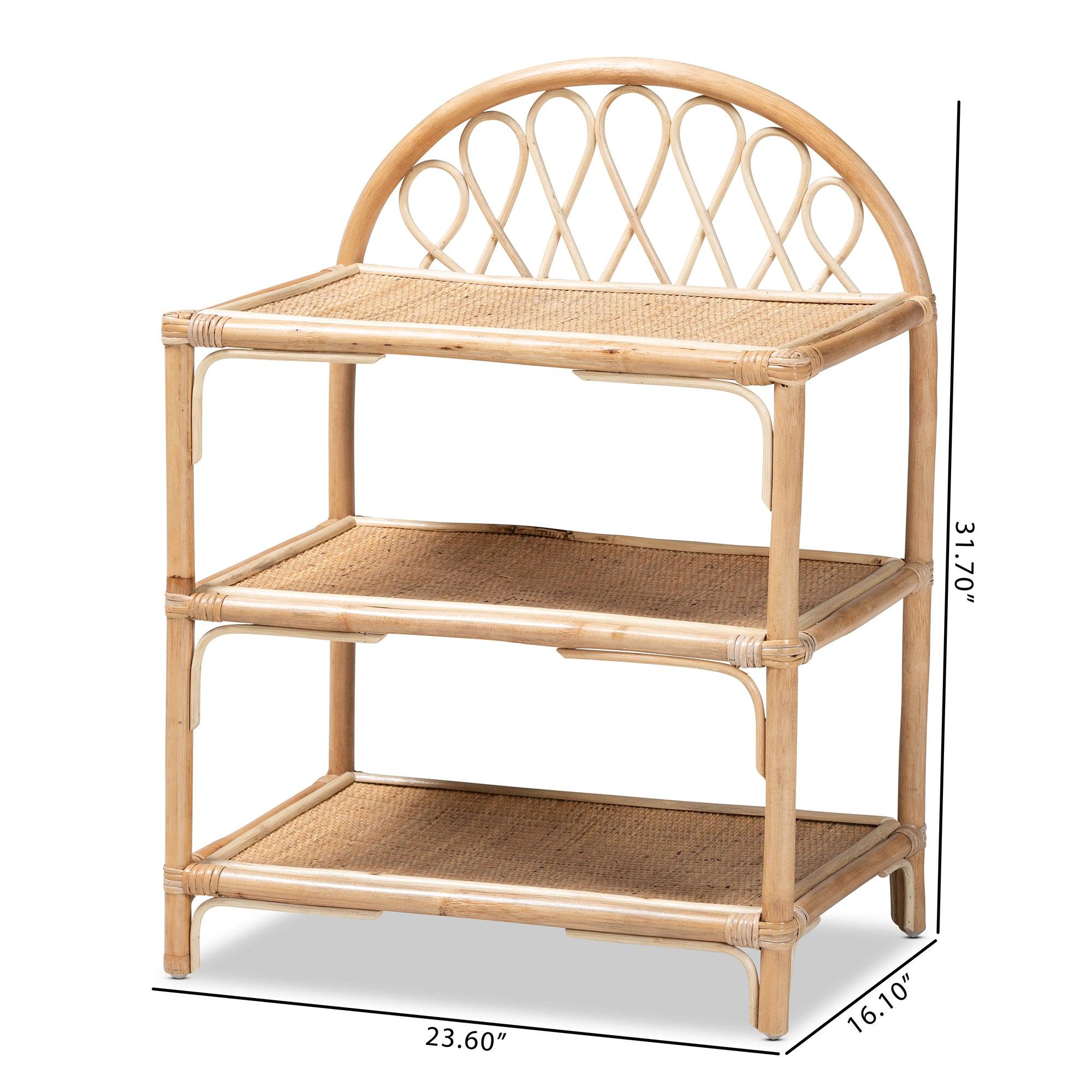 bali & pari ell Modern Bohemian Rattan 3-Tier Display Shelf