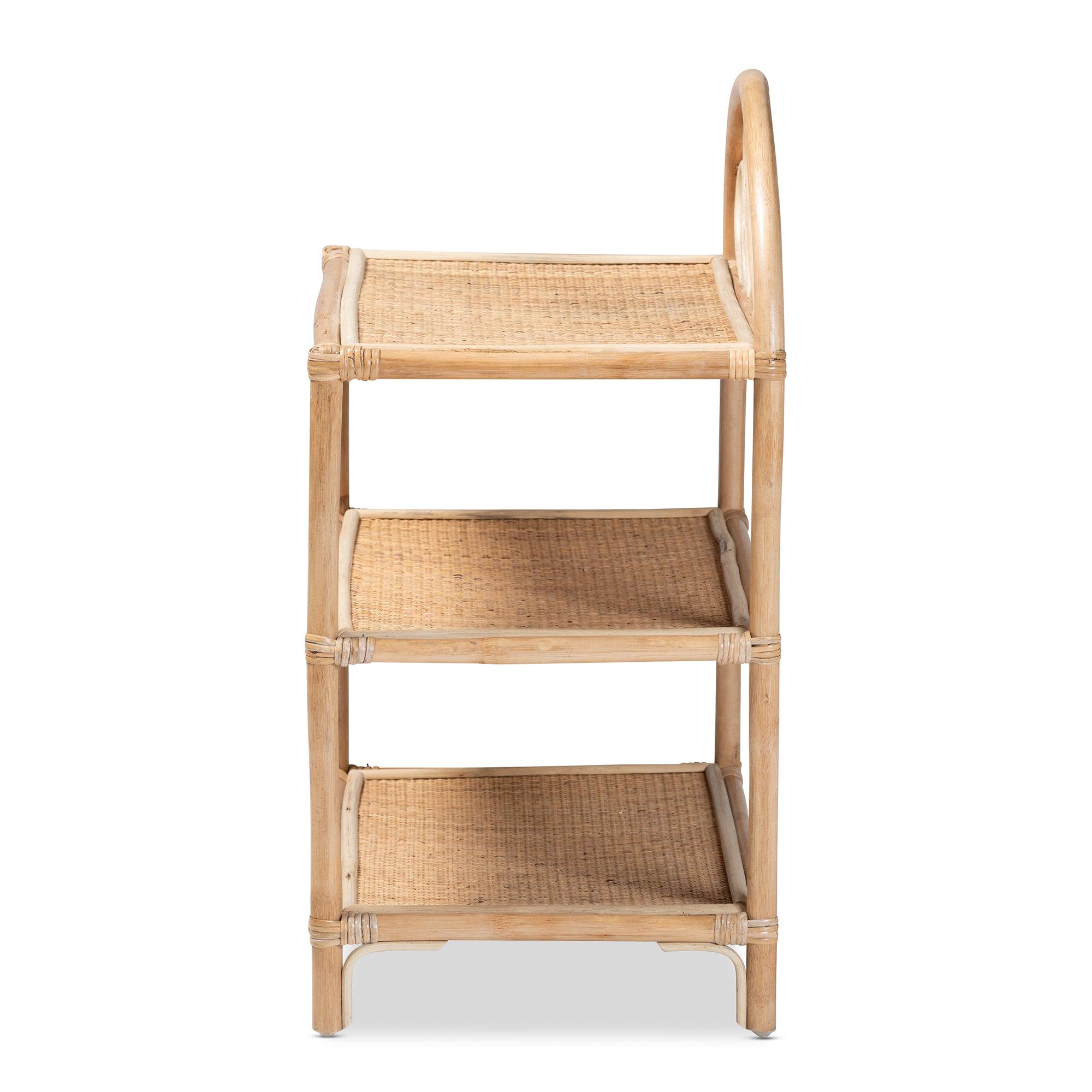 bali & pari ell Modern Bohemian Rattan 3-Tier Display Shelf