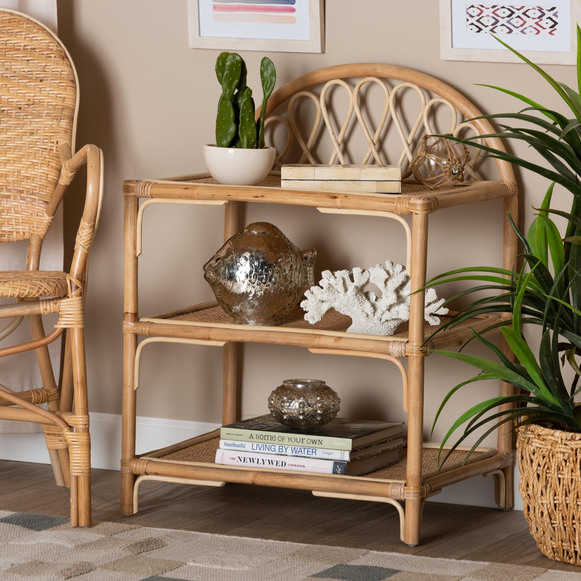 bali & pari ell Modern Bohemian Rattan 3-Tier Display Shelf