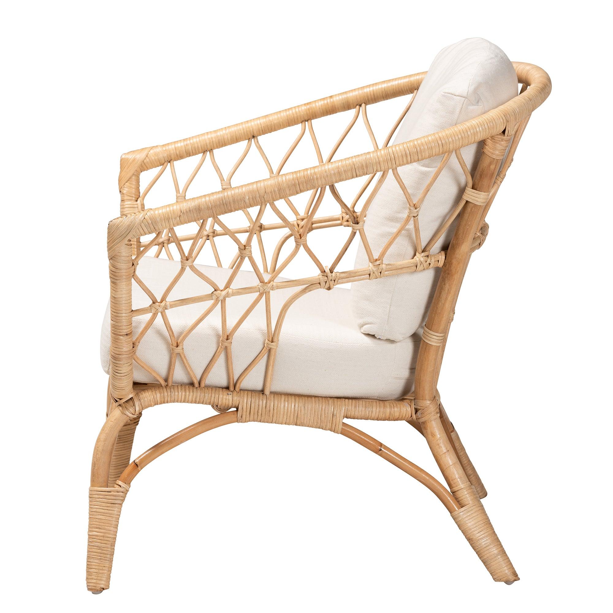 bali & pari Feya Modern Bohemian Antique Rattan Armchair