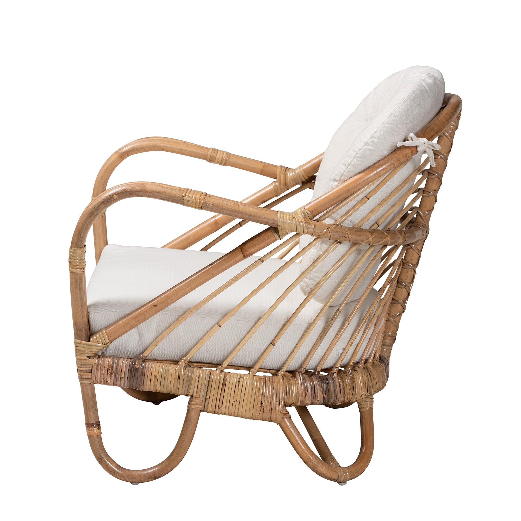 bali & pari Aliane Modern Bohemian Antique Rattan Armchair