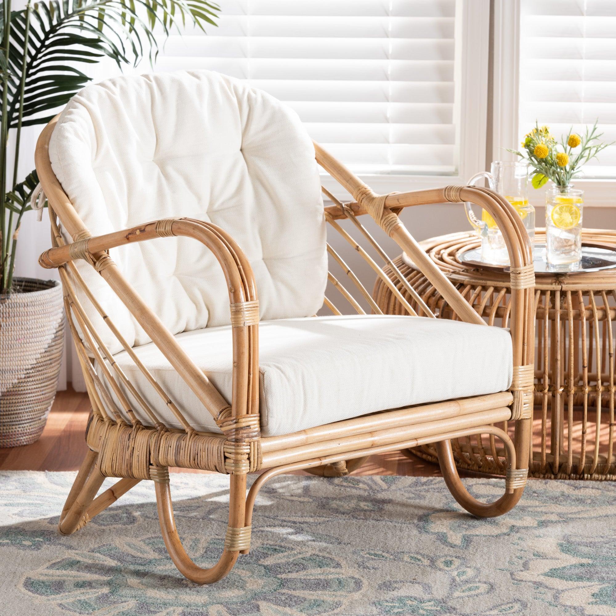 bali & pari Aliane Modern Bohemian Antique Rattan Armchair