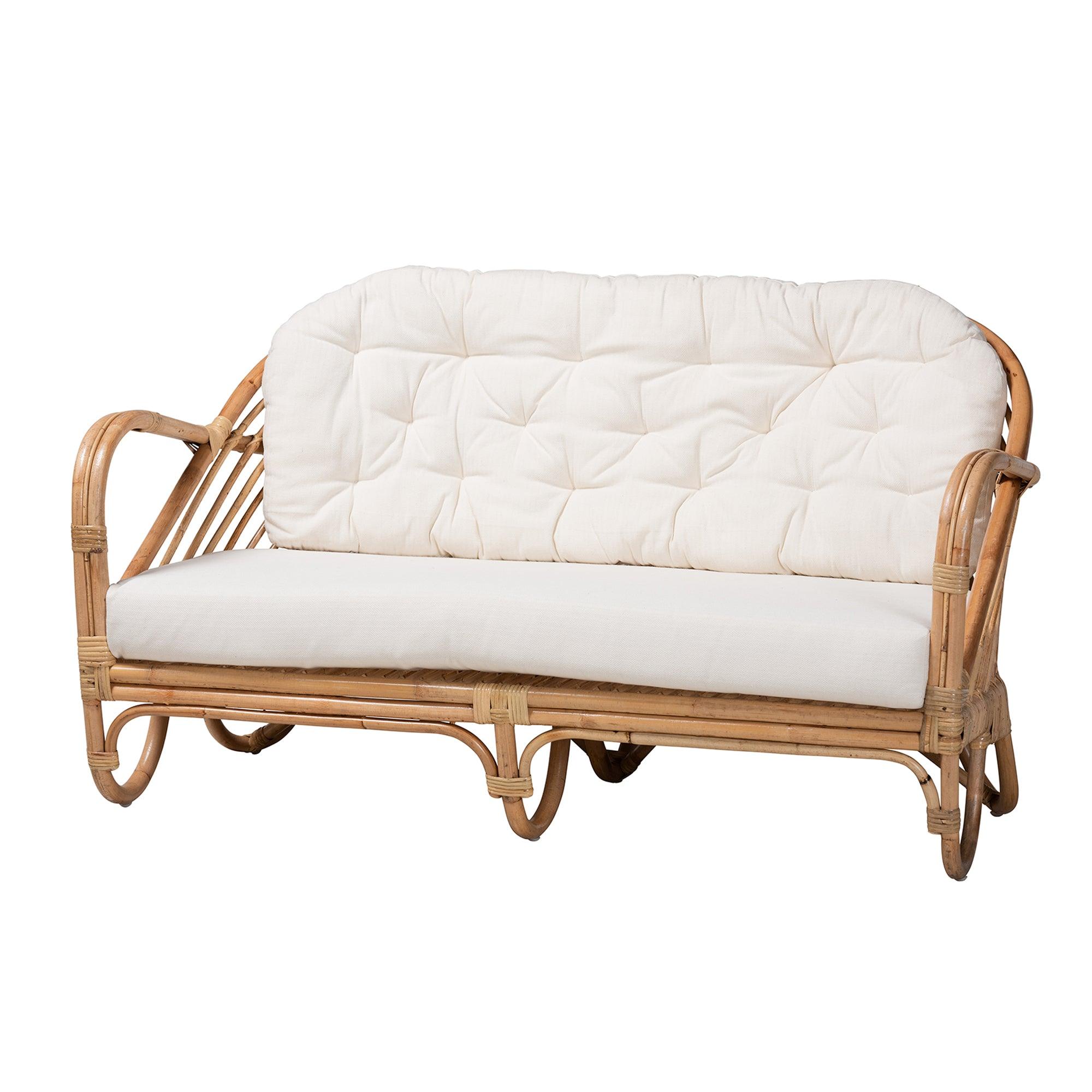 bali & pari Aliane Modern Bohemian Antique Rattan Loveseat