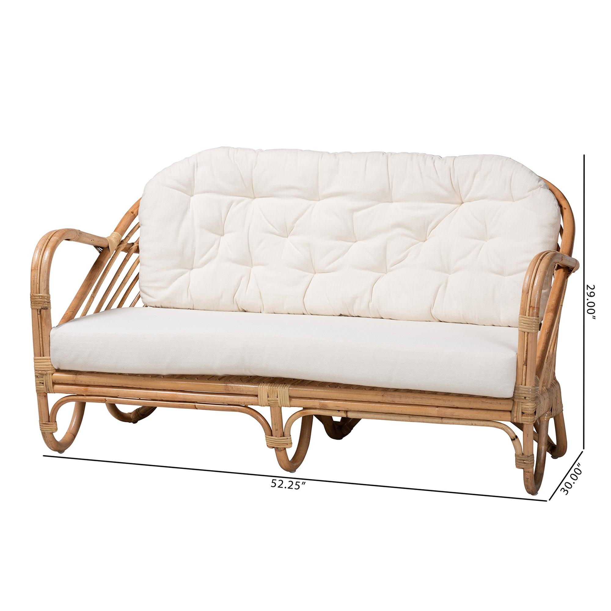 bali & pari Aliane Modern Bohemian Antique Rattan Loveseat