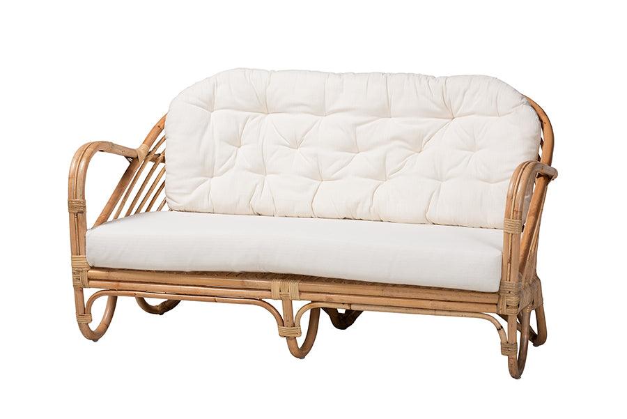 bali & pari Aliane Modern Bohemian Antique Rattan Loveseat