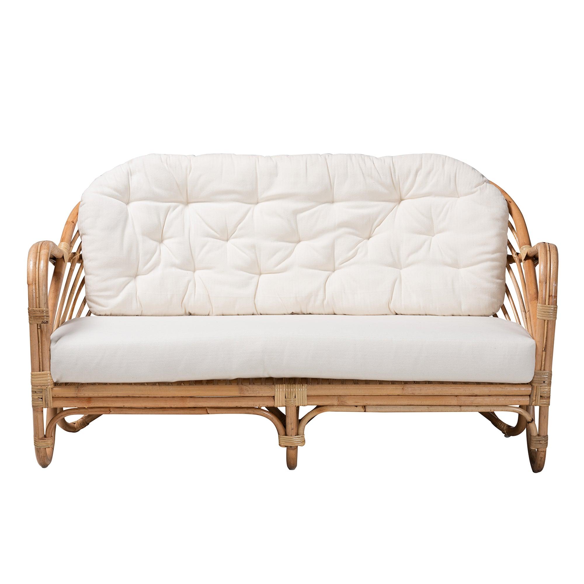 bali & pari Aliane Modern Bohemian Antique Rattan Loveseat